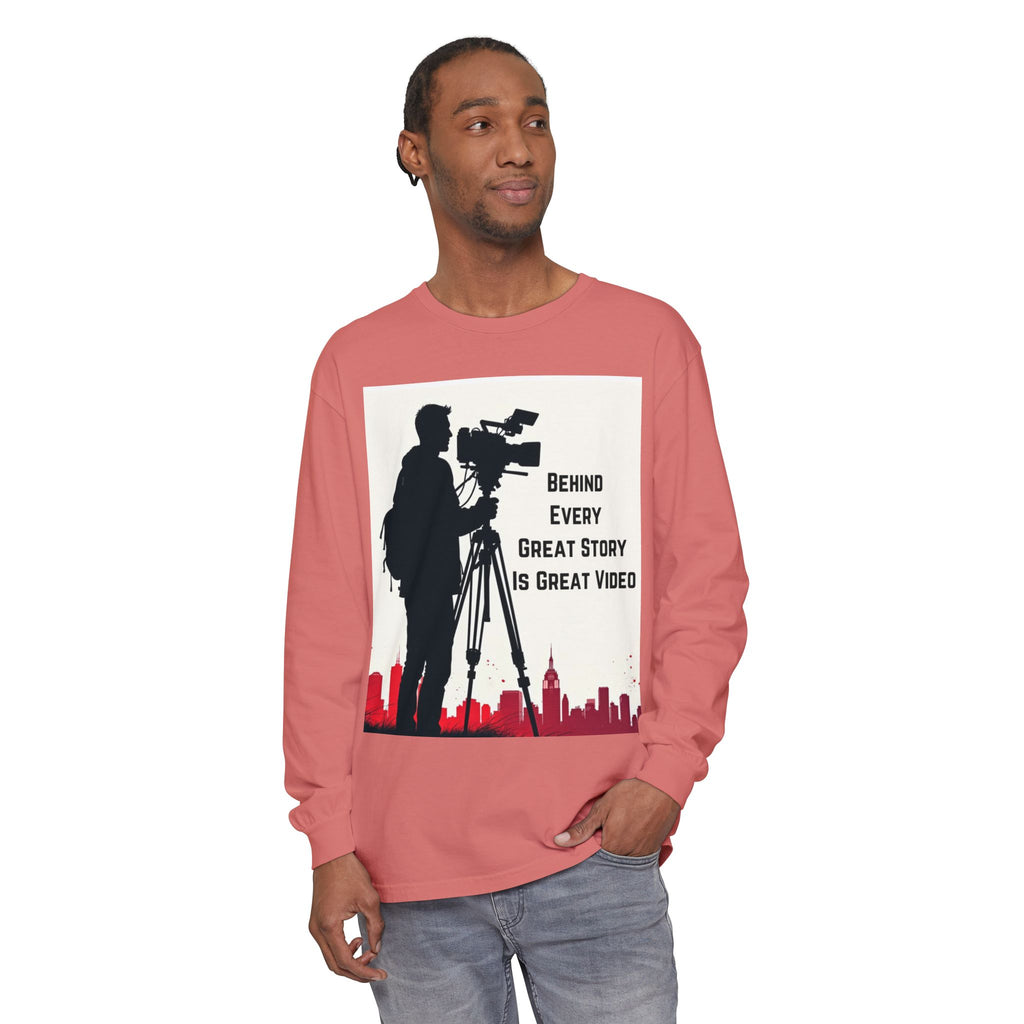 TV News Videographer: Unisex Garment-dyed Long Sleeve T-Shirt