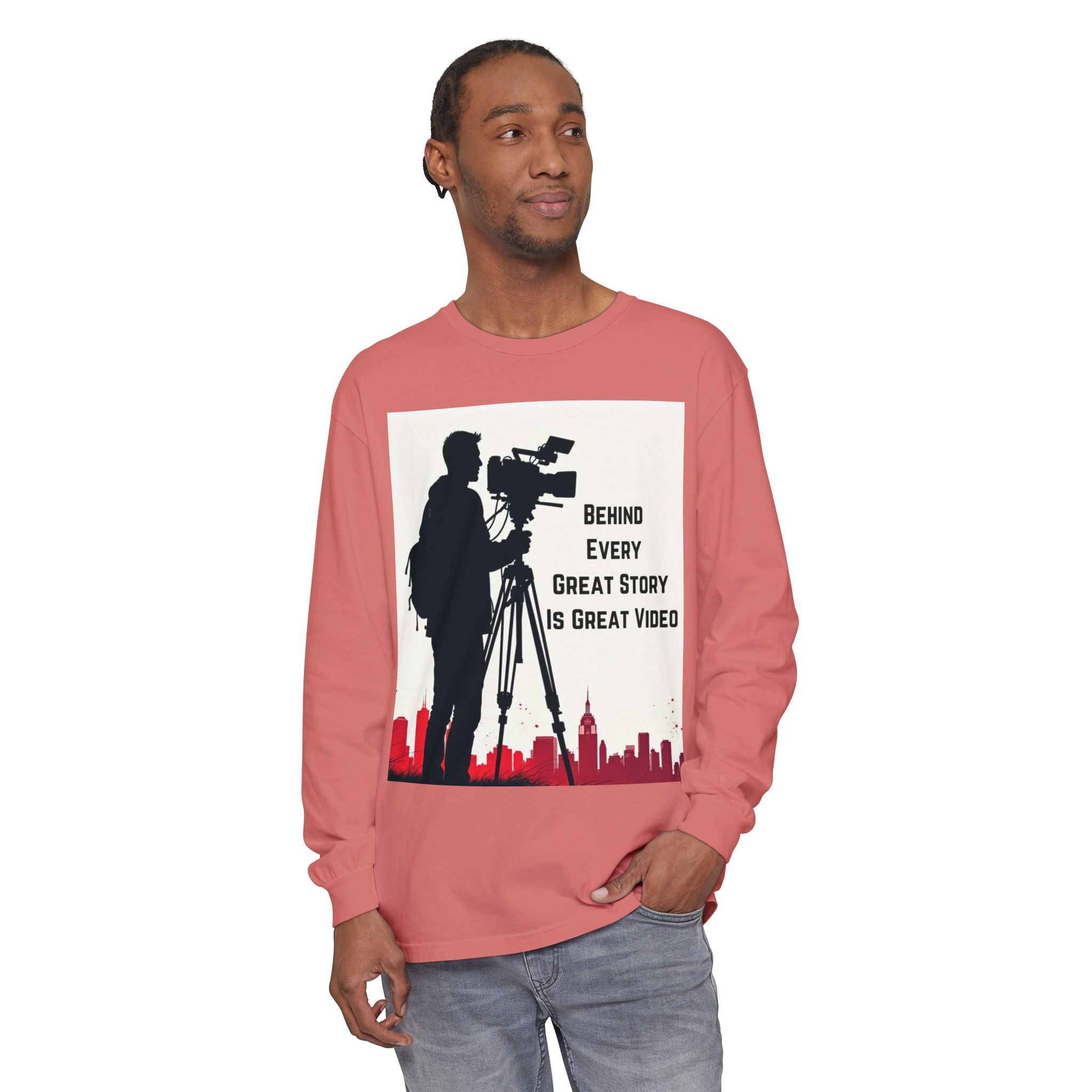 TV News Videographer: Unisex Garment-dyed Long Sleeve T-Shirt