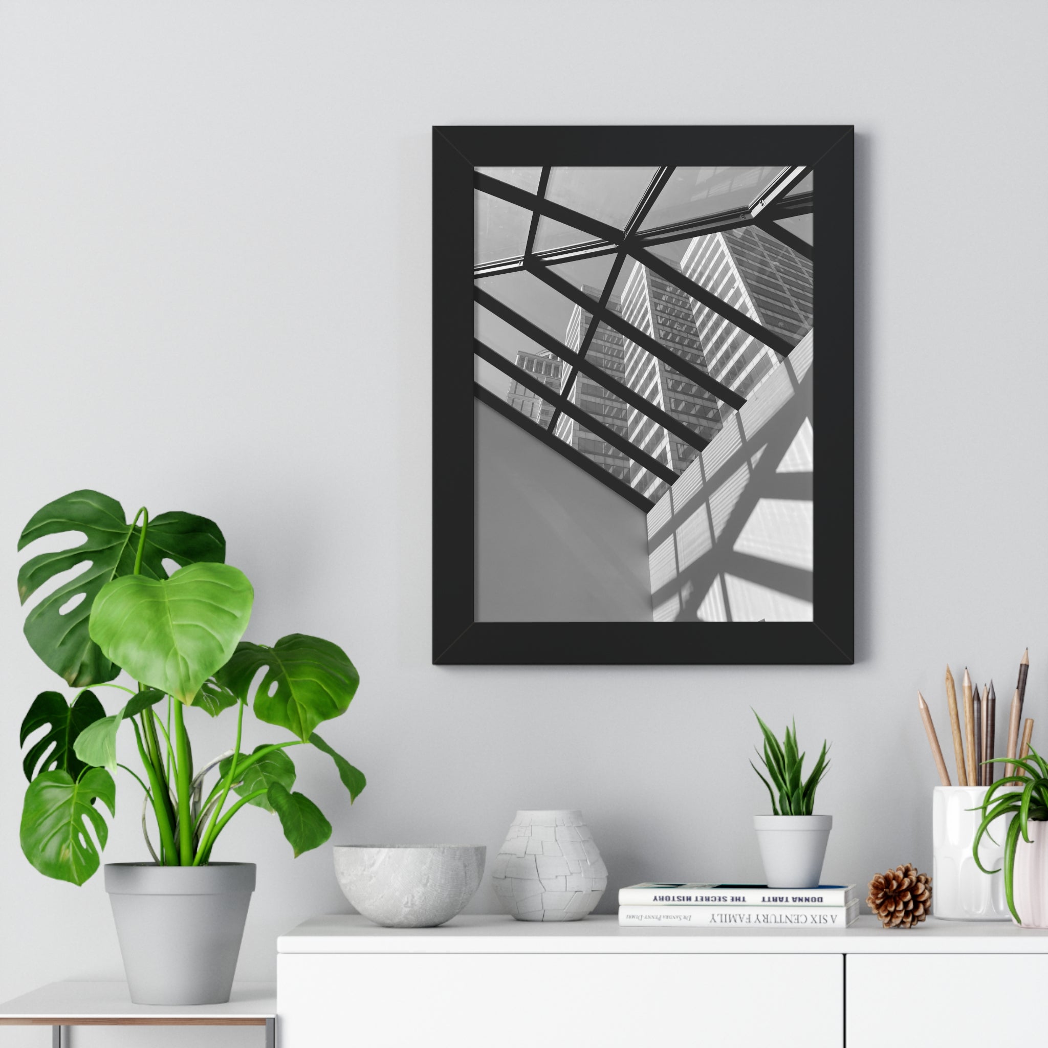 Monochrome Architectural Shadows Print Framed Vertical Poster —