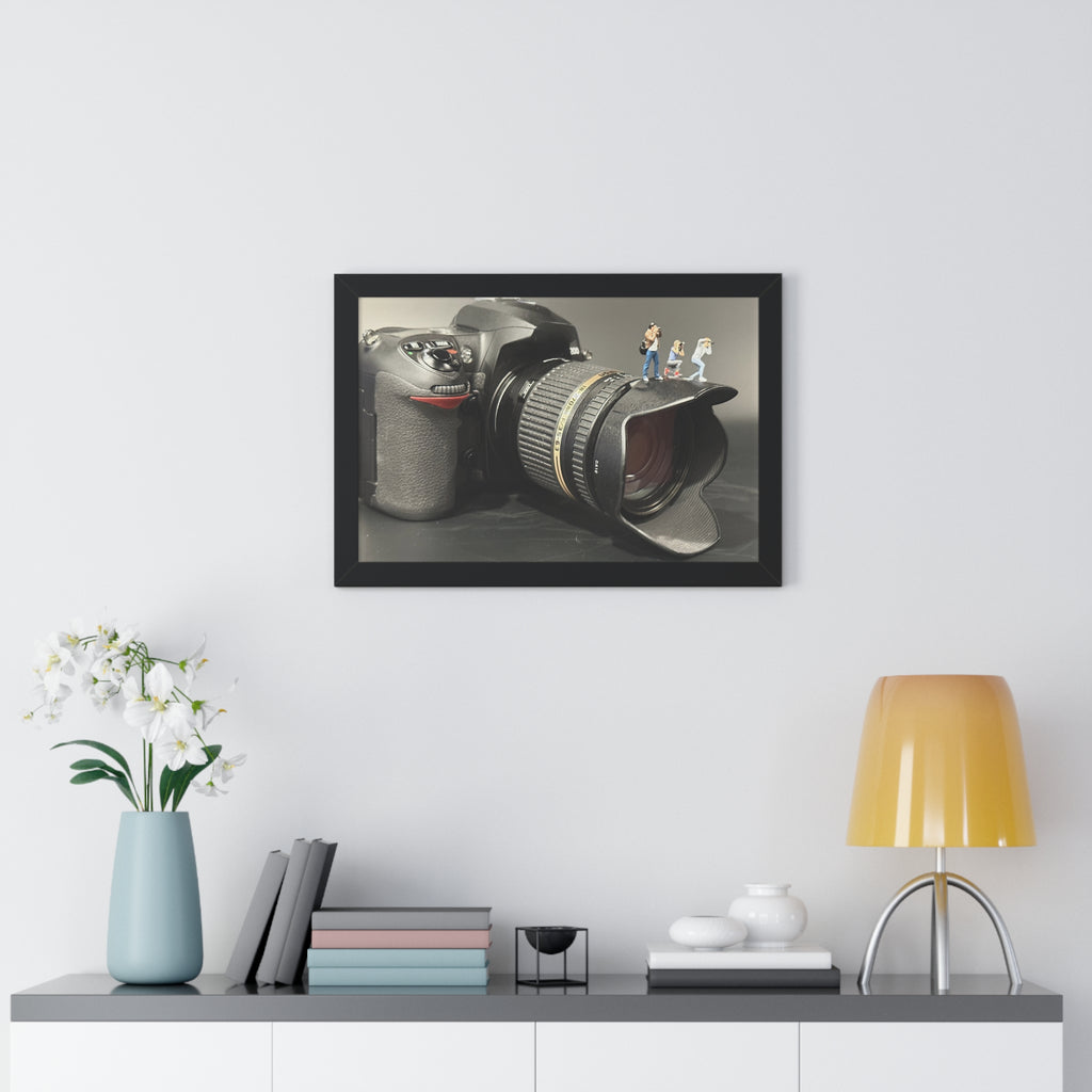 Framed Photo Art — Camera with Miniature Figures (Horizontal Poster)