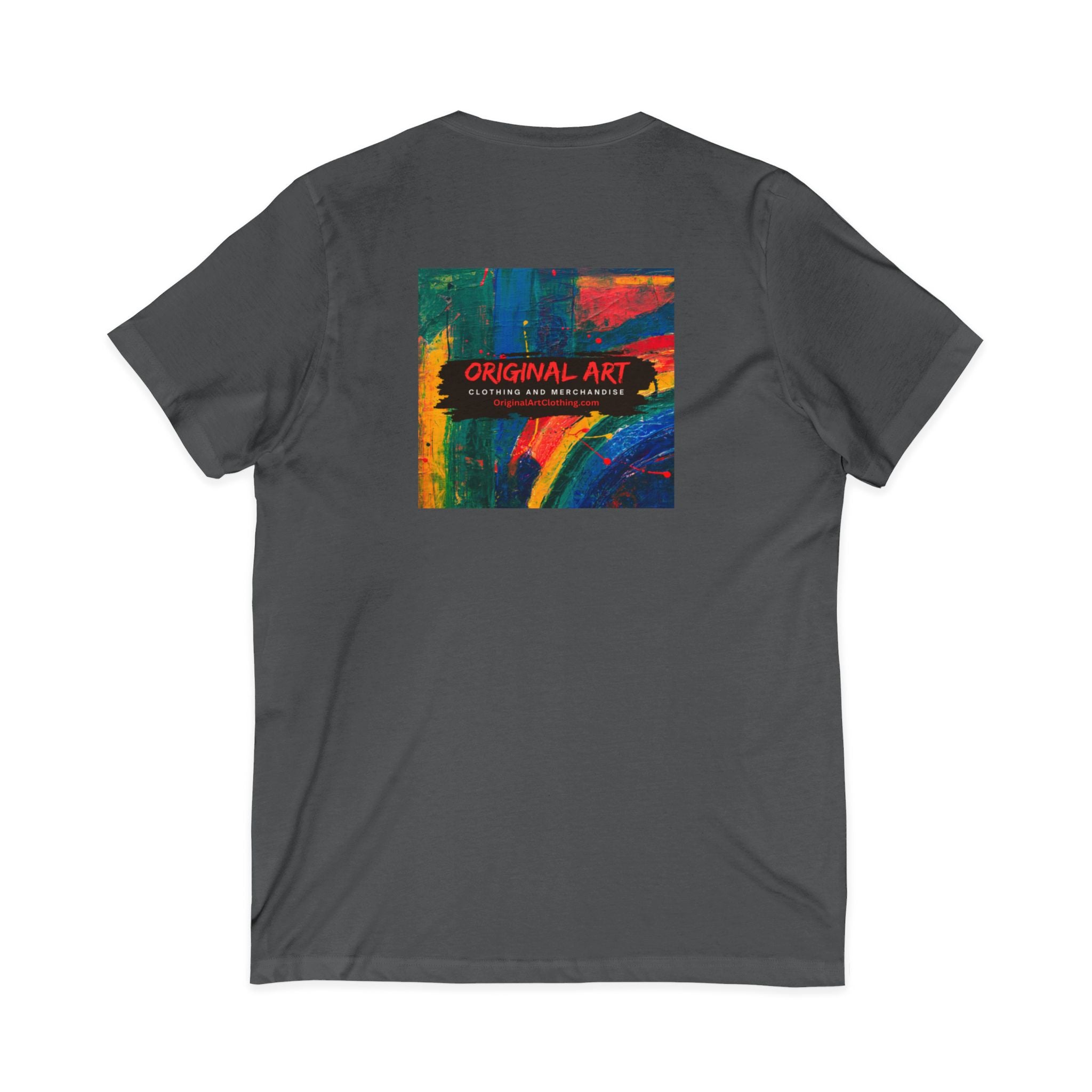 'Fancy" Colorful V-Neck Tee — 'Fancy' Front Script & Original Art Back