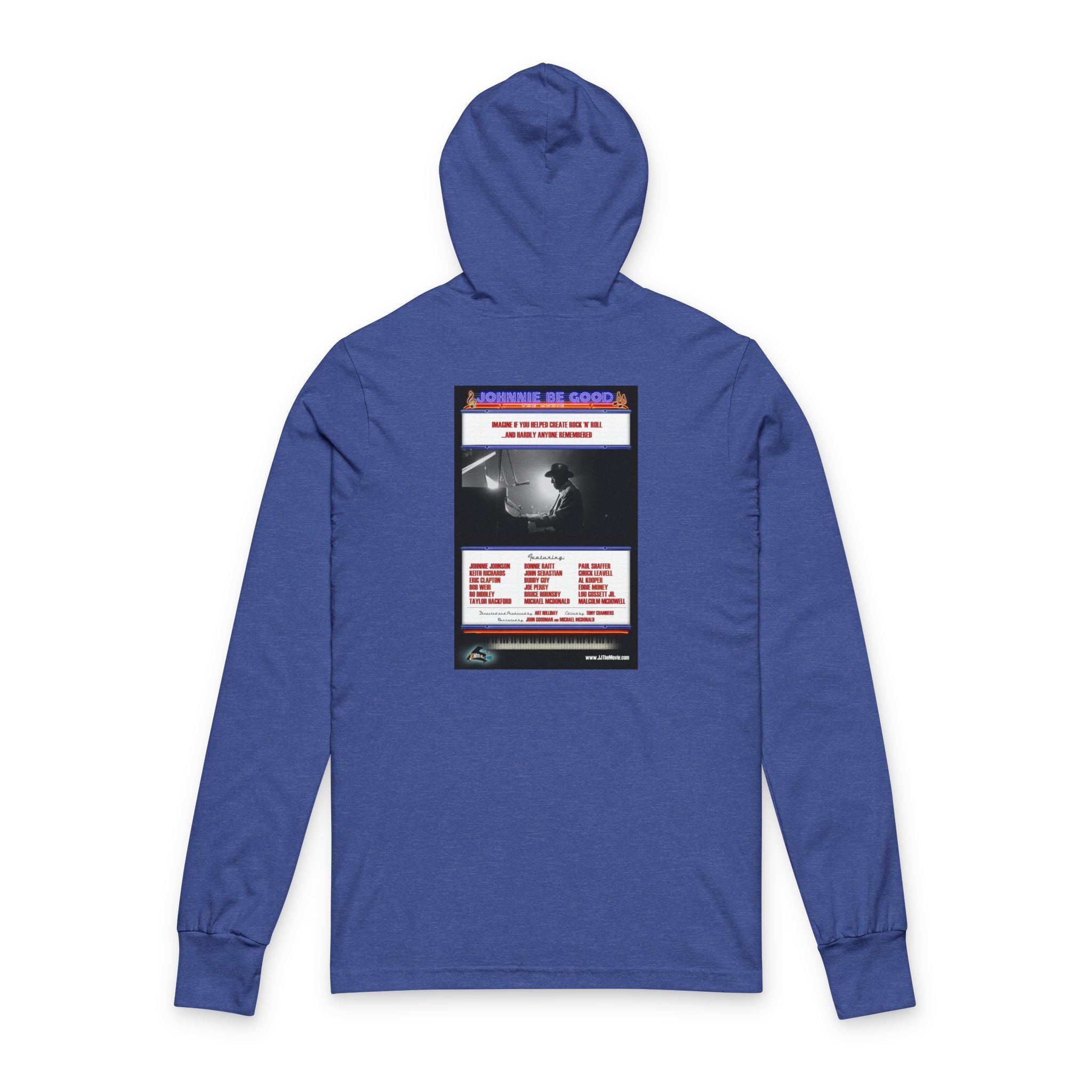 Johnnie Be Good Documentary Hooded Long Sleeve Tee — Vintage Film Poster Graphic Long-Sleeve Hoodie Tee