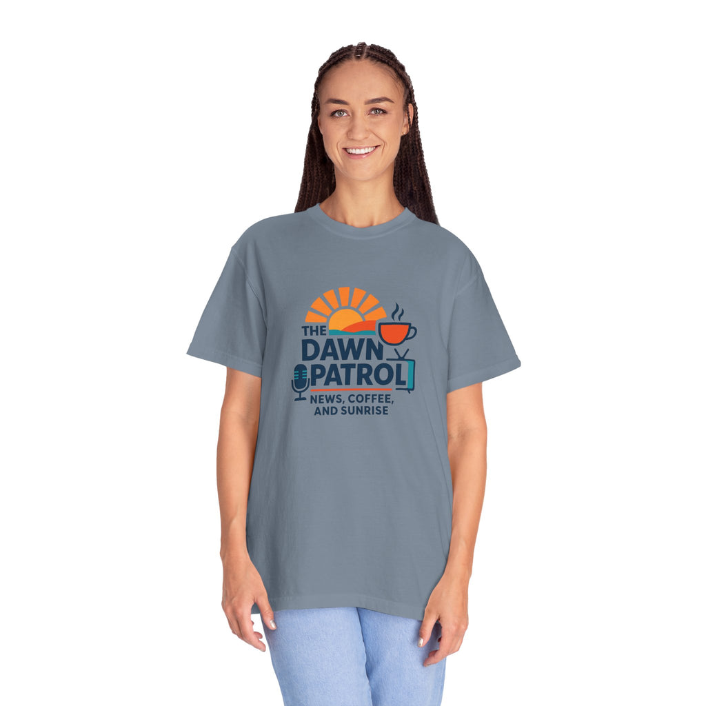 Dawn Patrol T-Shirt — "News, Coffee, and Sunrise" Morning Radio Tee