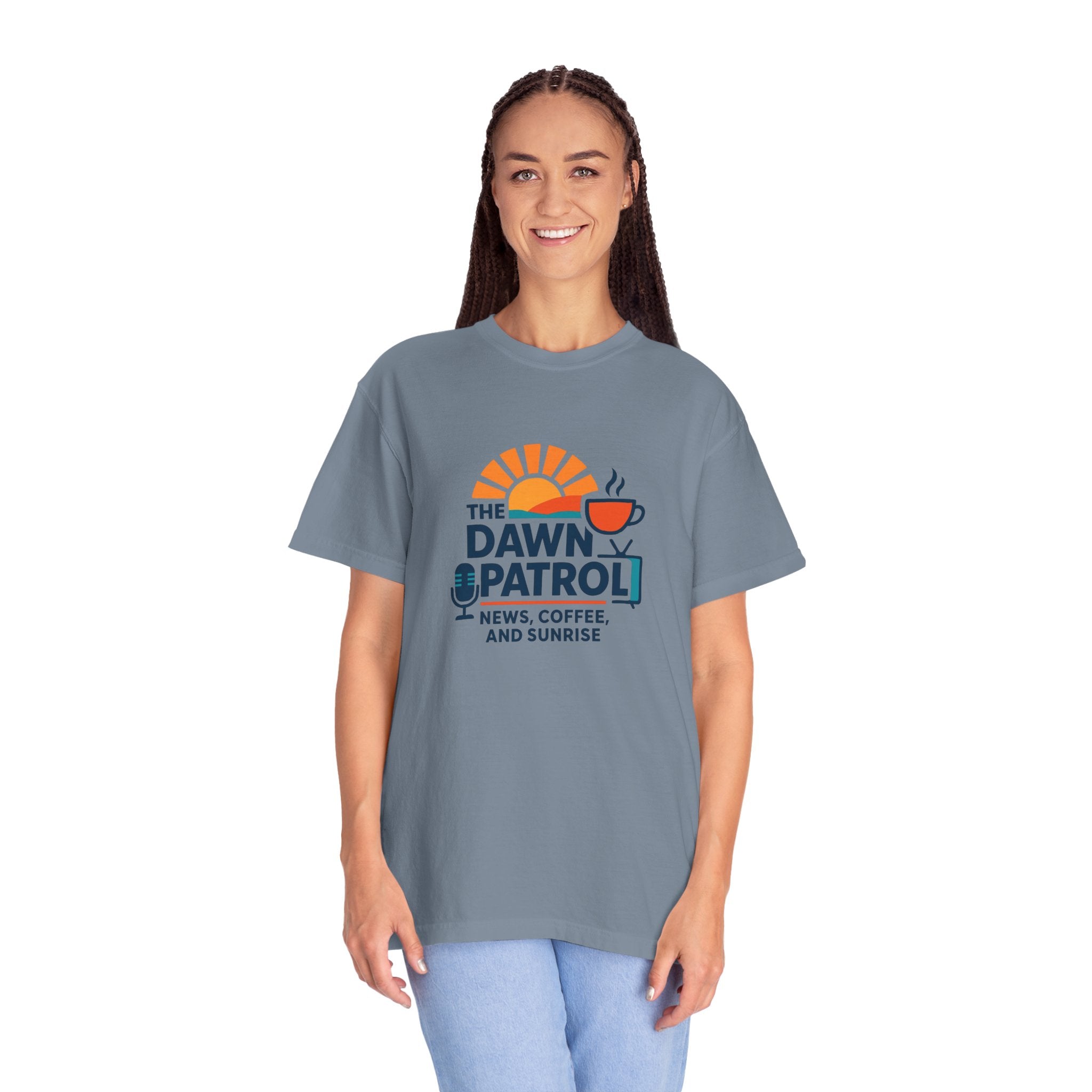 Dawn Patrol T-Shirt — "News, Coffee, and Sunrise" Morning Radio Tee