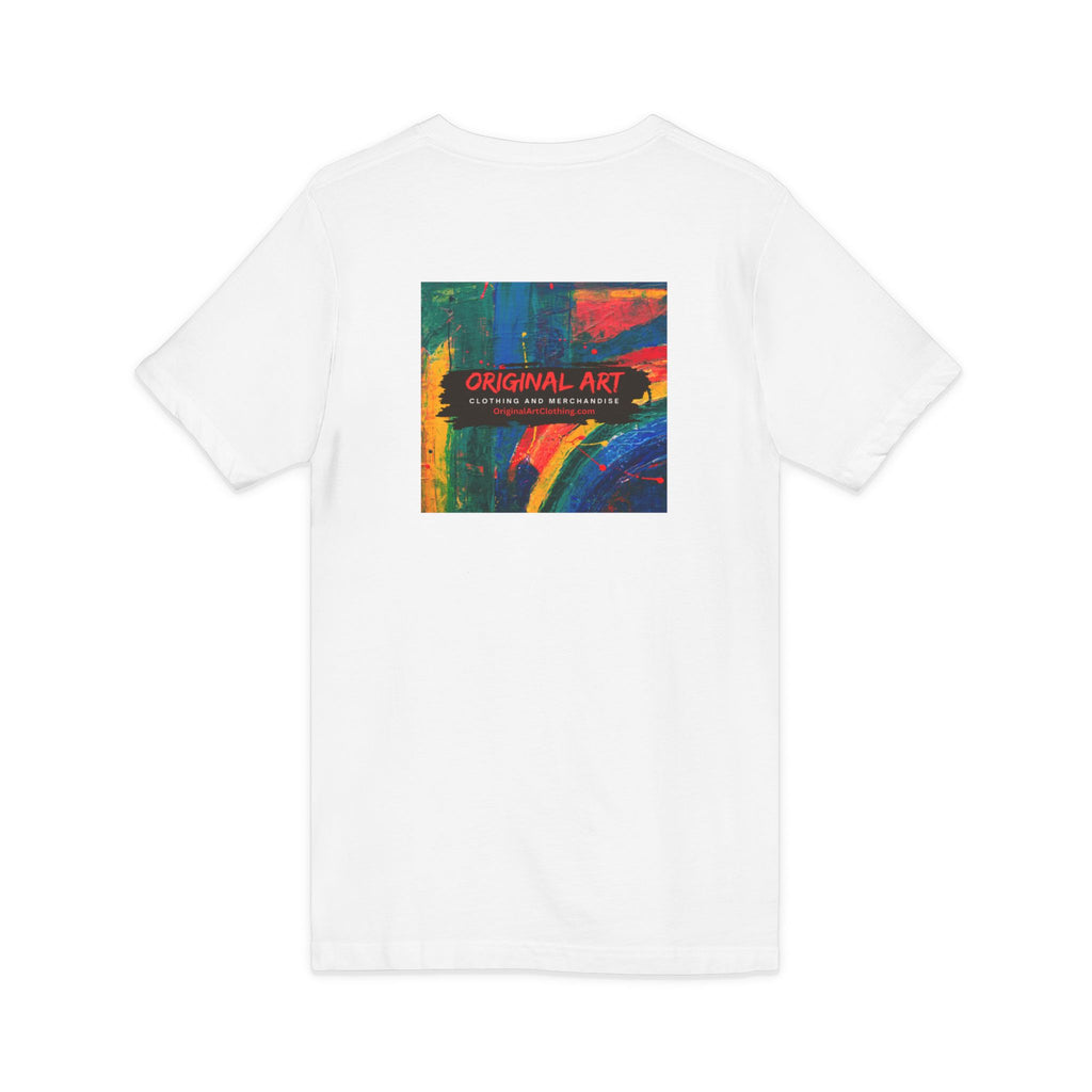 'Fancy" Colorful V-Neck Tee — 'Fancy' Front Script & Original Art Back