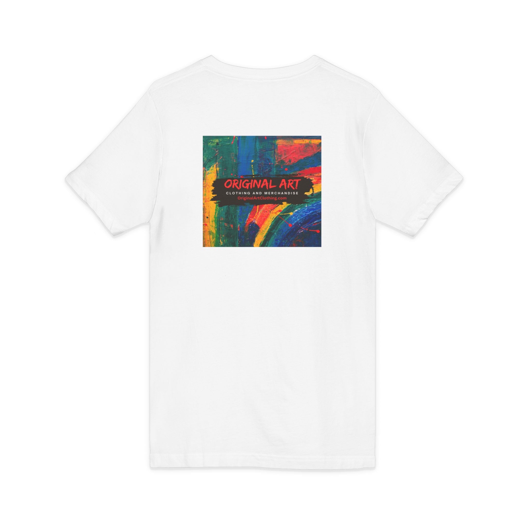 'Fancy" Colorful V-Neck Tee — 'Fancy' Front Script & Original Art Back
