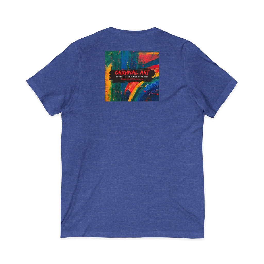 "Fancy" Colorblock V-Neck Tee — 'Fancy' Front Logo & Abstract 'Original Art' Back Print