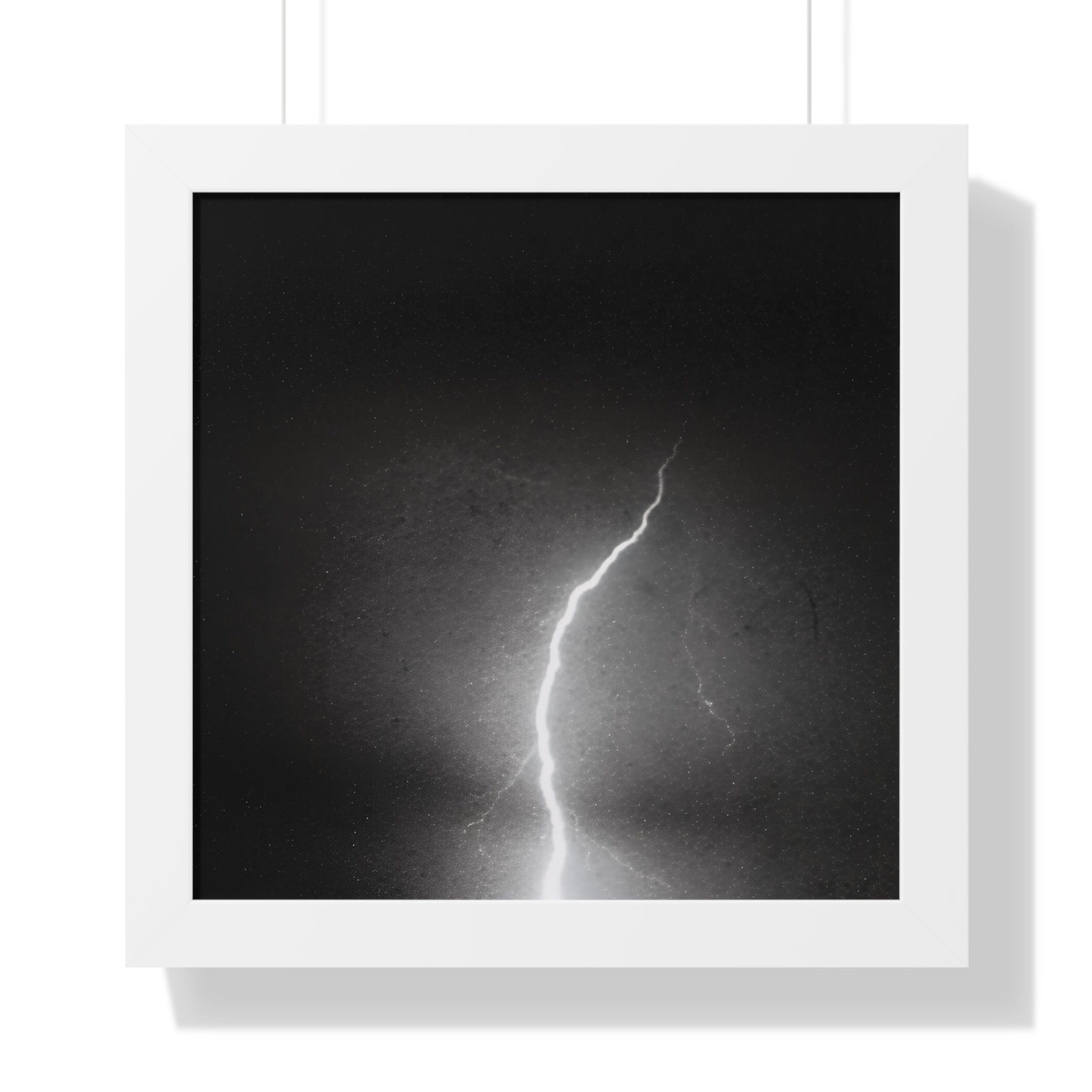 Lightning Strike Framed Poster — Moody Black & White Vertical Wall Art