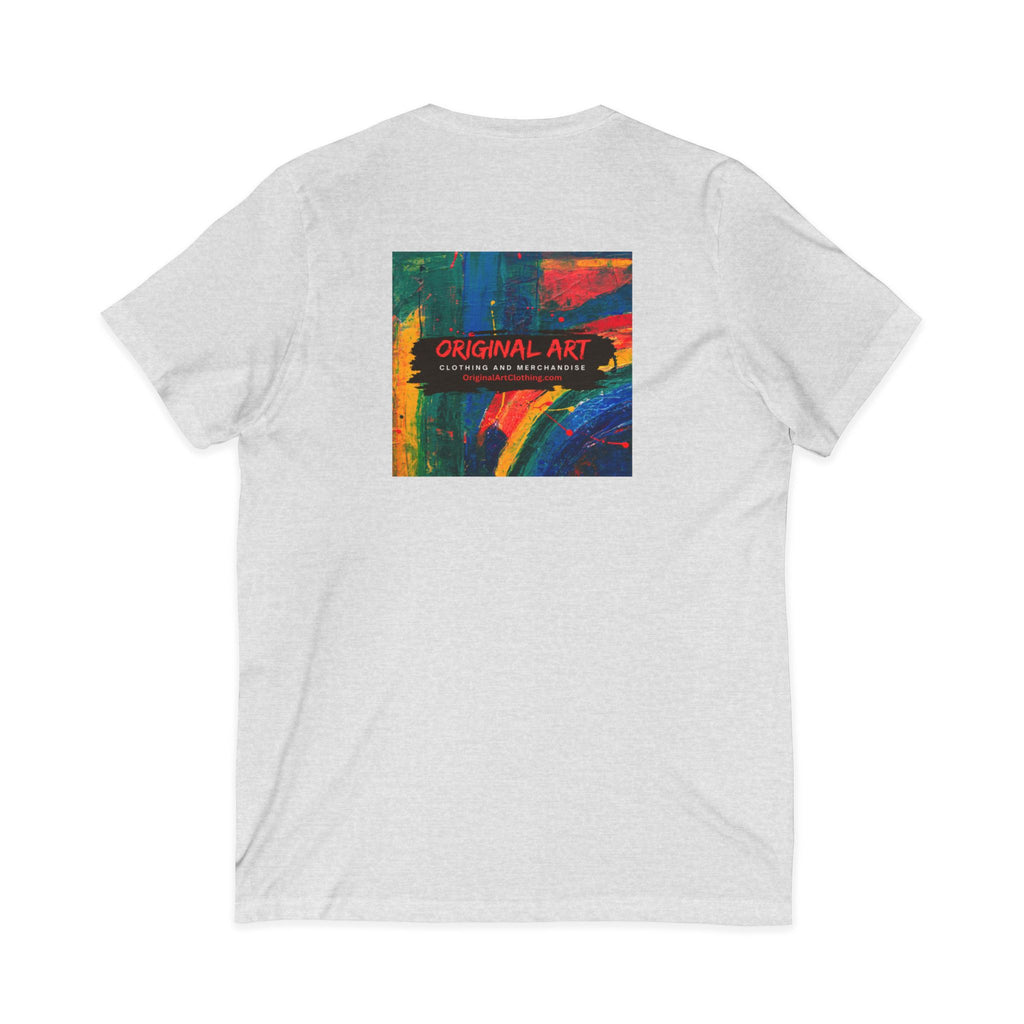 'Fancy" Colorful V-Neck Tee — 'Fancy' Front Script & Original Art Back