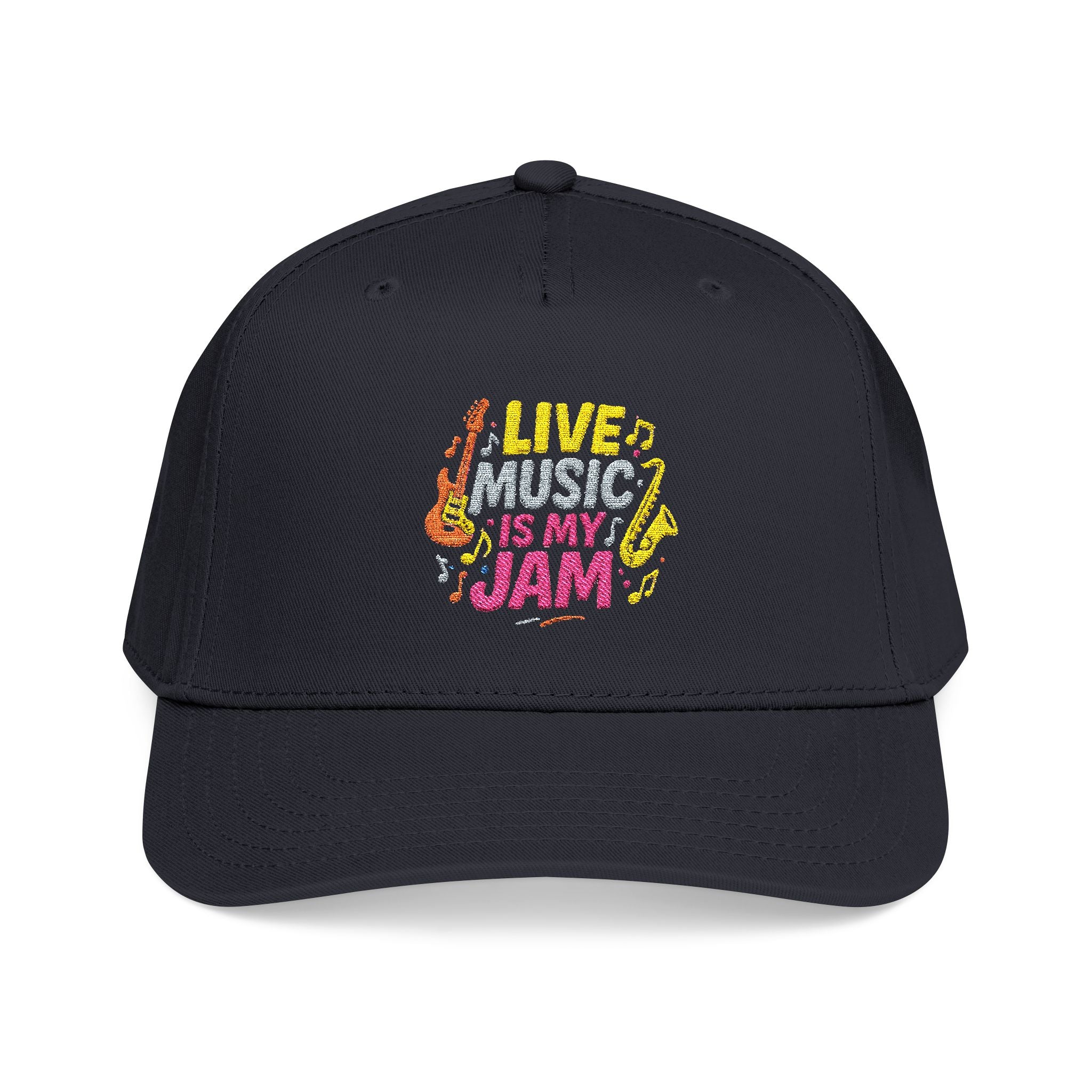 Live Music Is My Jam Baseball Cap — Colorful Retro Music Graphic Dad Hat