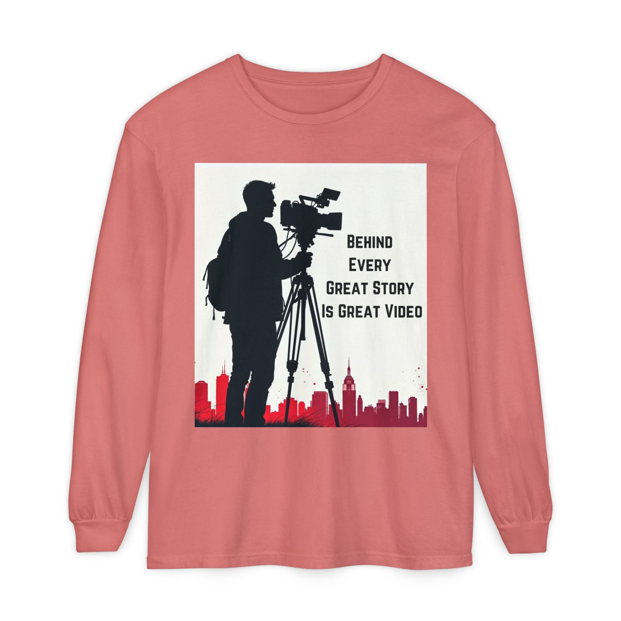 TV News Videographer: Unisex Garment-dyed Long Sleeve T-Shirt