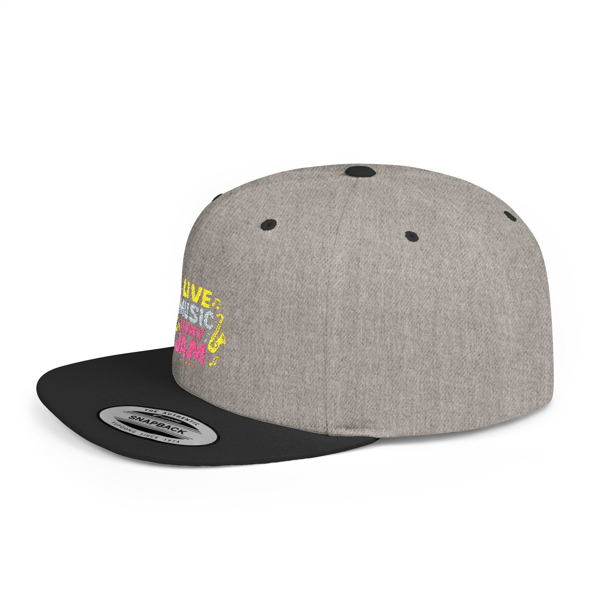 Snapback Hat — "Live Music Is My Jam" Graphic Flat Bill Cap