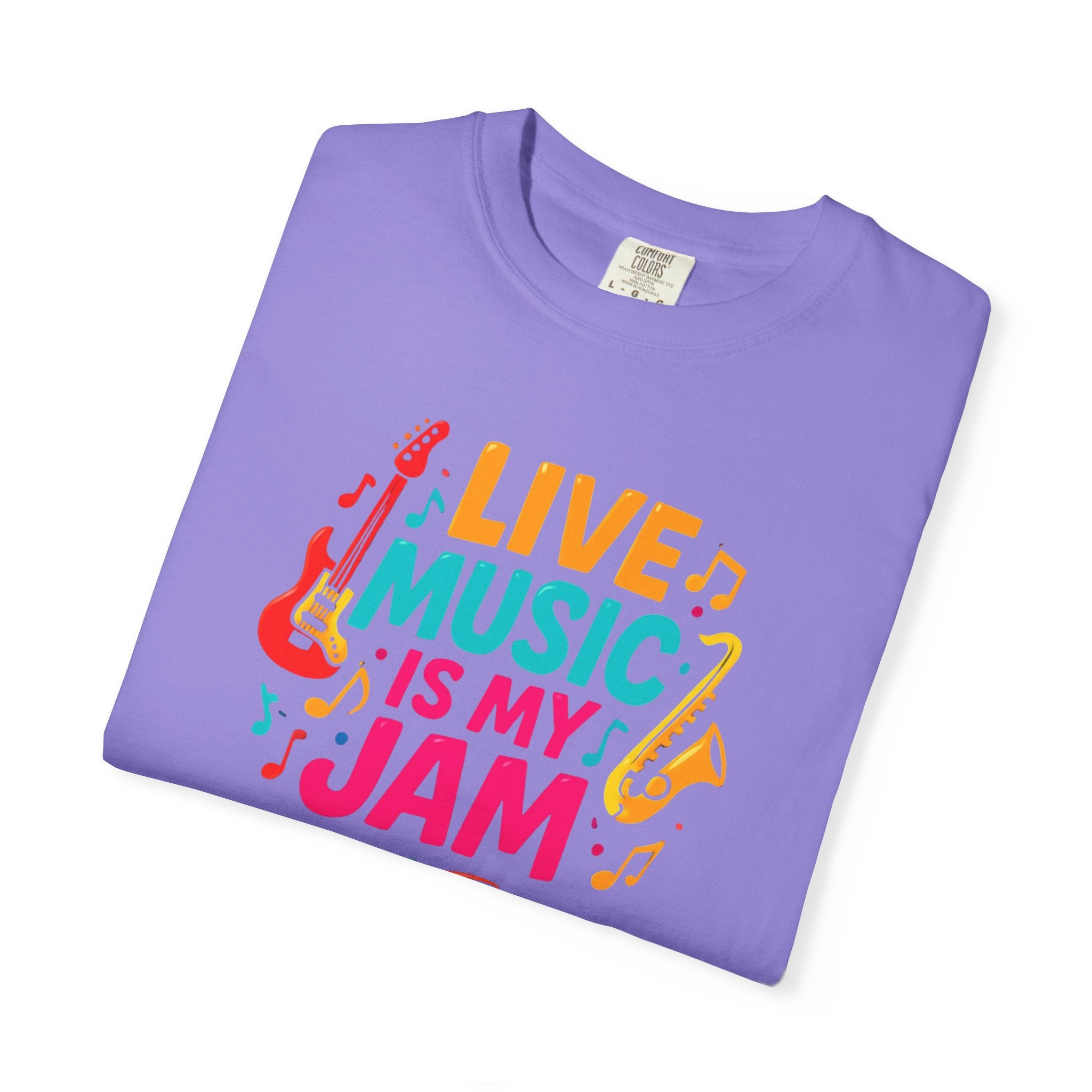 Live Music Is My Jam T-Shirt — Colorful Guitar Music Tee