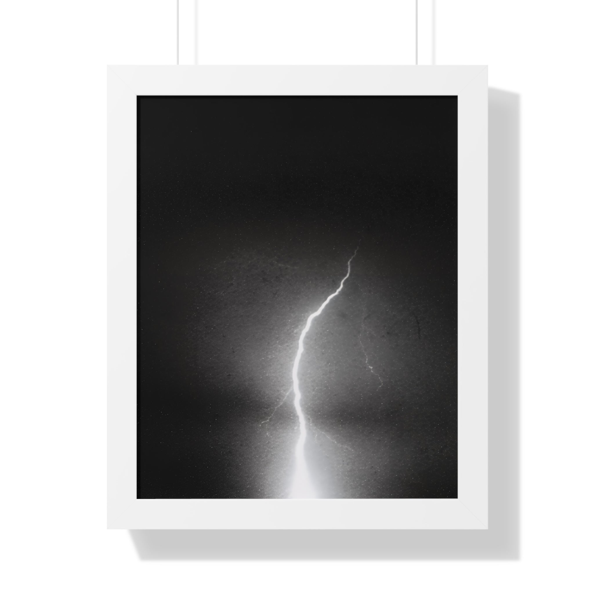 Lightning Strike Framed Poster — Moody Black & White Vertical Wall Art