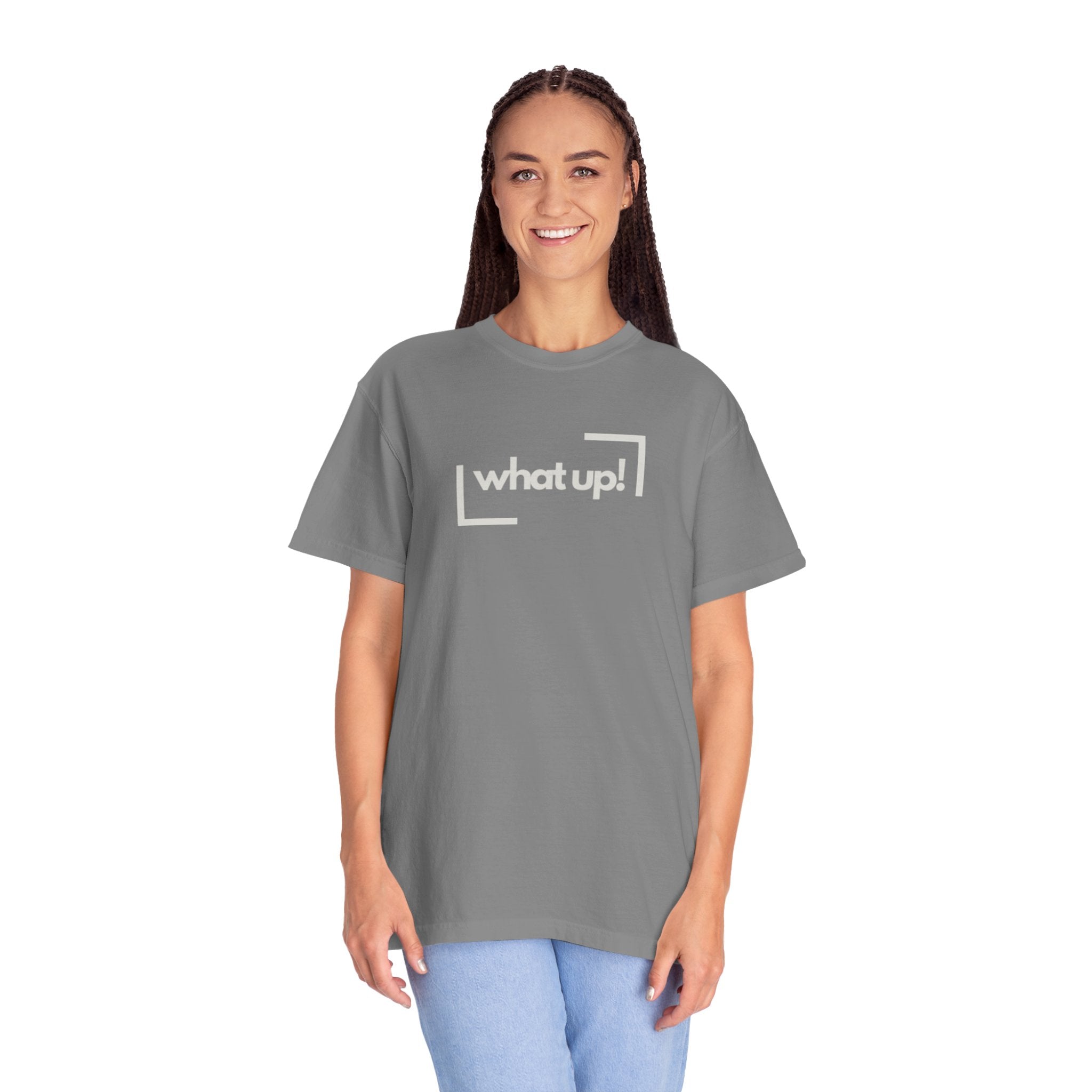 What Up! Tee — Casual Graphic T-Shirt with 'what up!' Front & Original Art Back