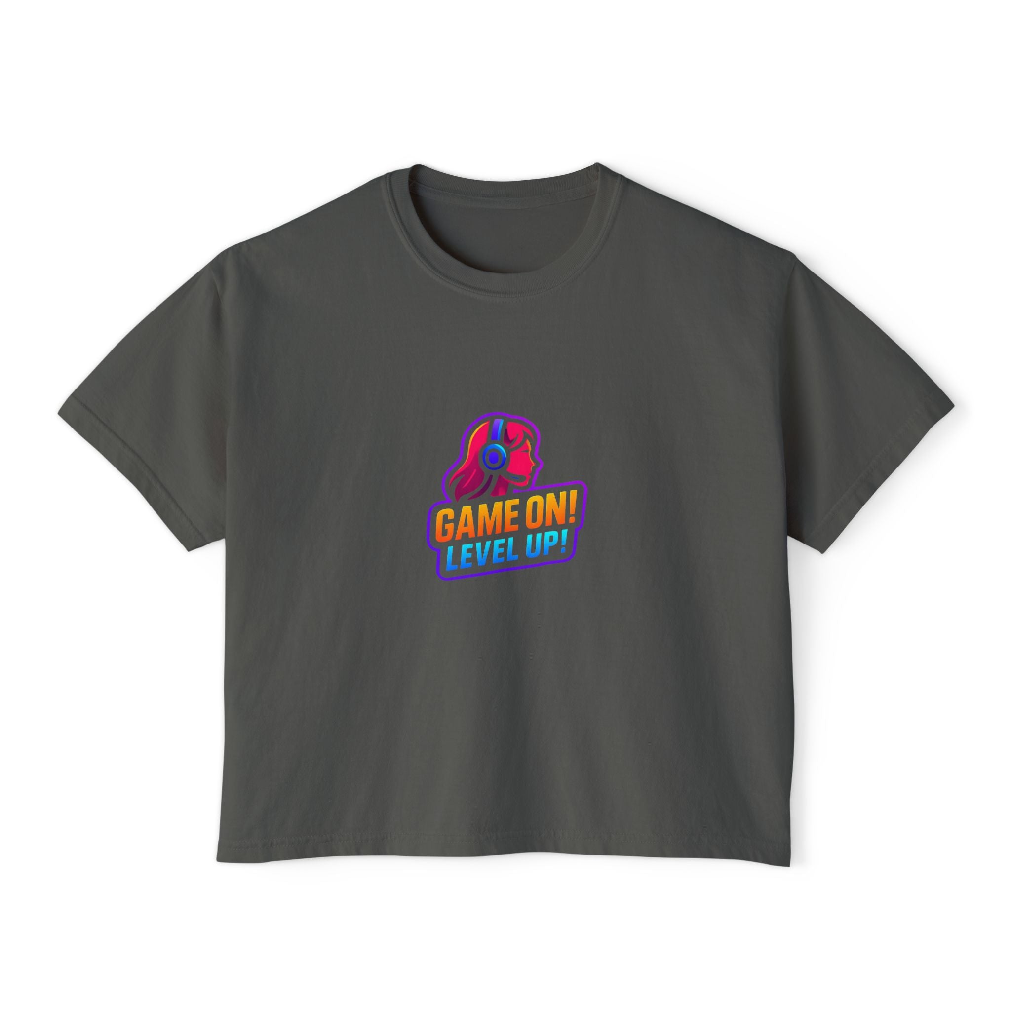 Game On! Level Up Women's Boxy Gaming Graphic Shirt