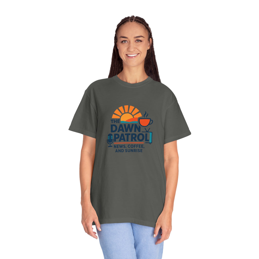 Dawn Patrol T-Shirt — "News, Coffee, and Sunrise" Morning Radio Tee