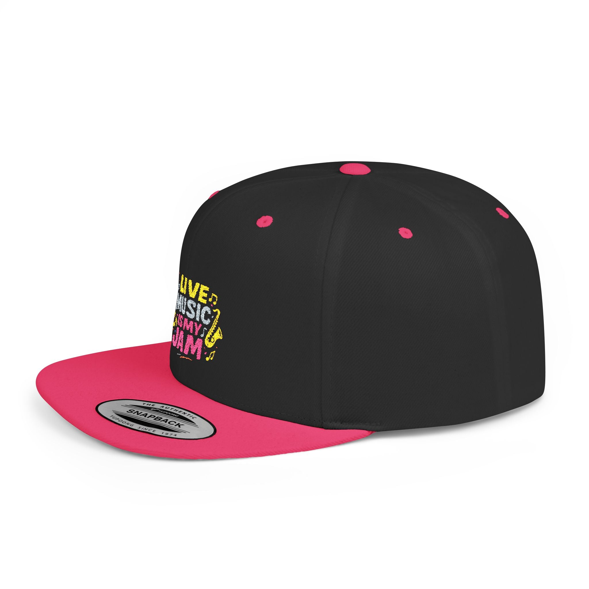 Snapback Hat — "Live Music Is My Jam" Graphic Flat Bill Cap