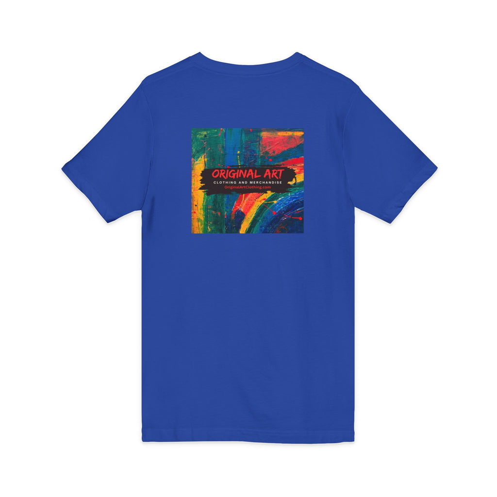 'Fancy" Colorful V-Neck Tee — 'Fancy' Front Script & Original Art Back