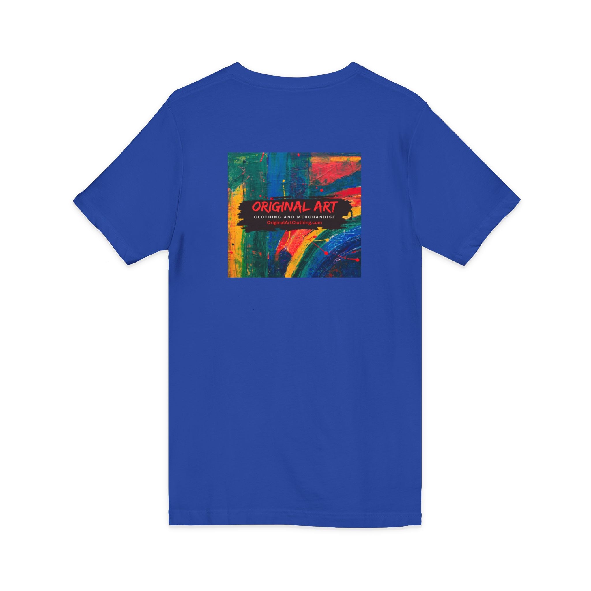 'Fancy" Colorful V-Neck Tee — 'Fancy' Front Script & Original Art Back