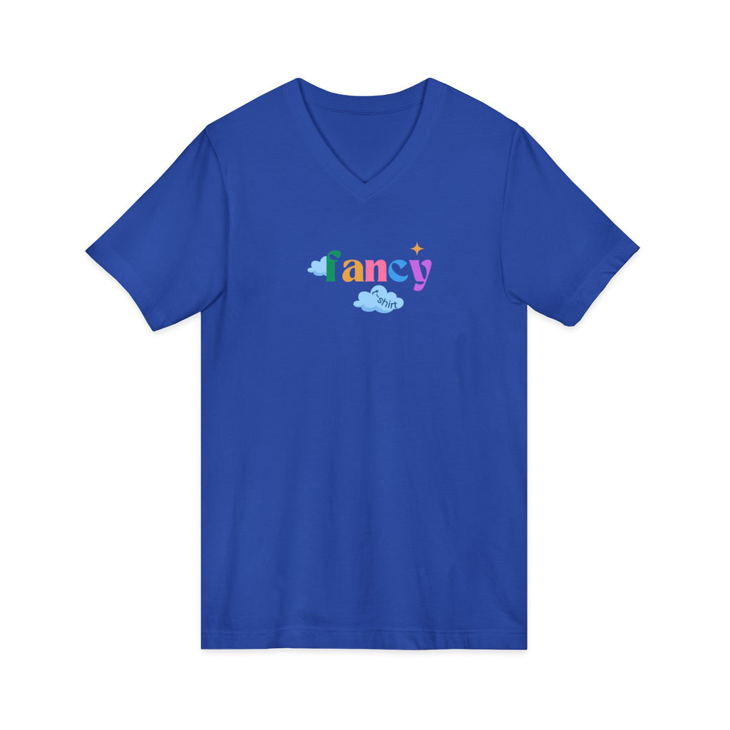 'Fancy" Colorful V-Neck Tee — 'Fancy' Front Script & Original Art Back