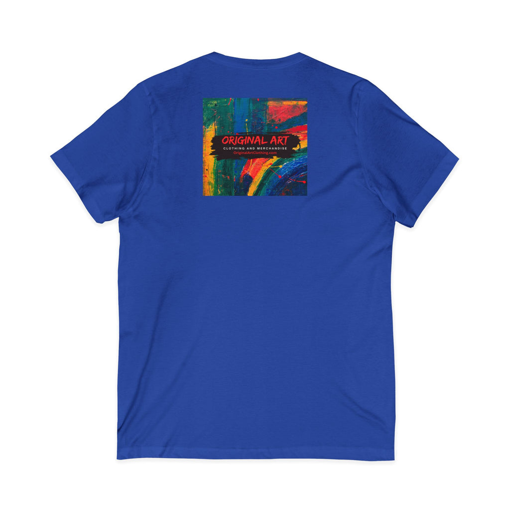 "Fancy" Colorblock V-Neck Tee — 'Fancy' Front Logo & Abstract 'Original Art' Back Print