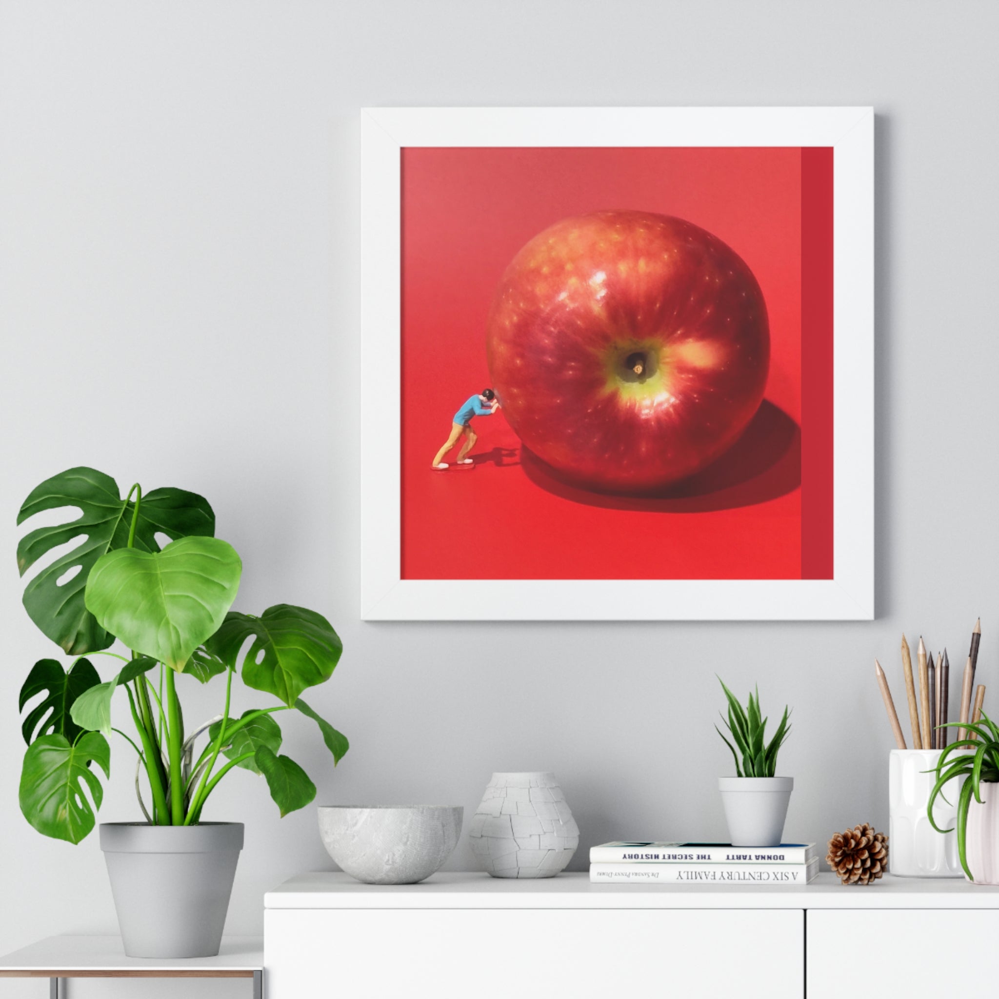 Framed Poster Giant Red Apple (Surreal Wall Art)