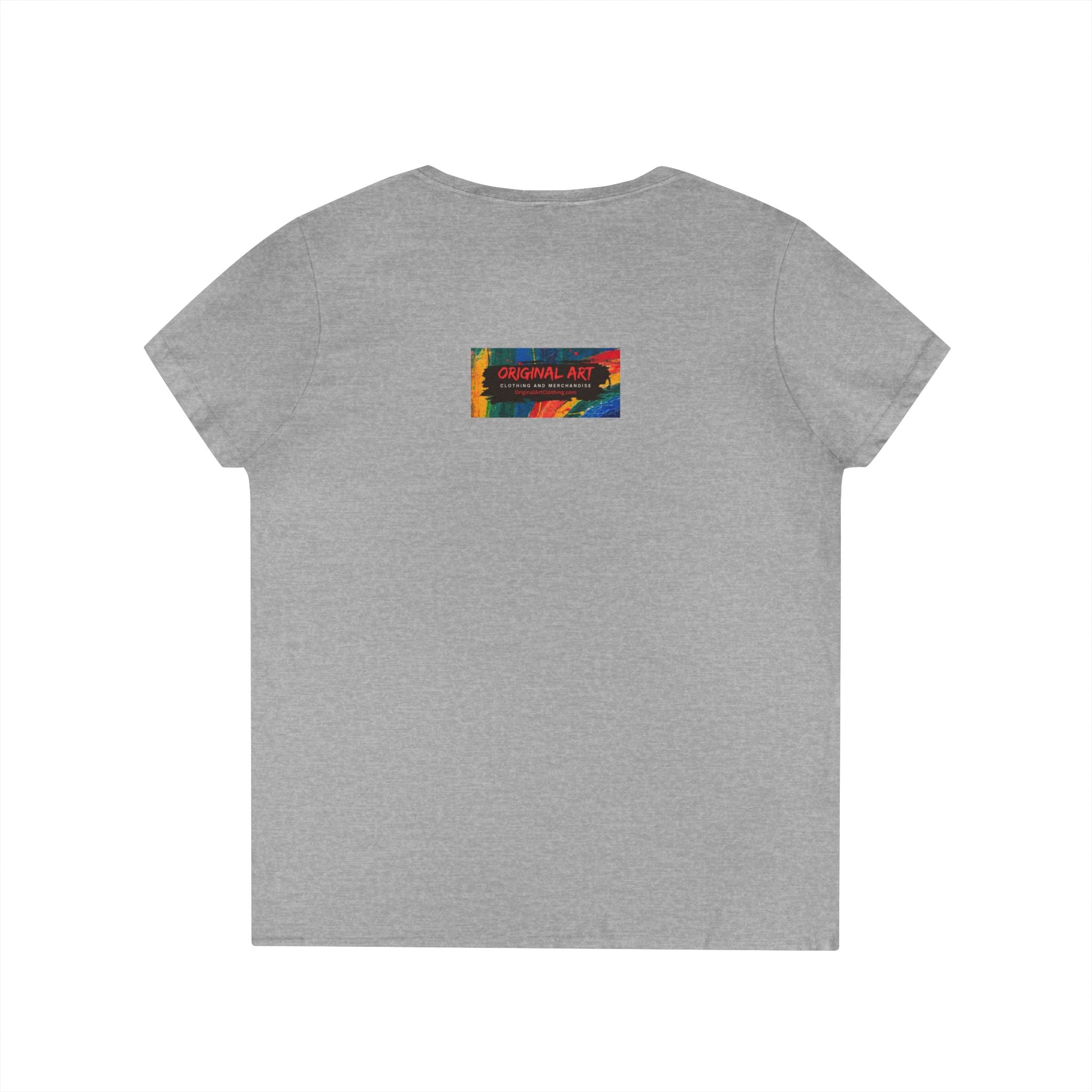 Game Changer Ladies' V-Neck T-Shirt — Minimal Front Logo & Colorful Back Art