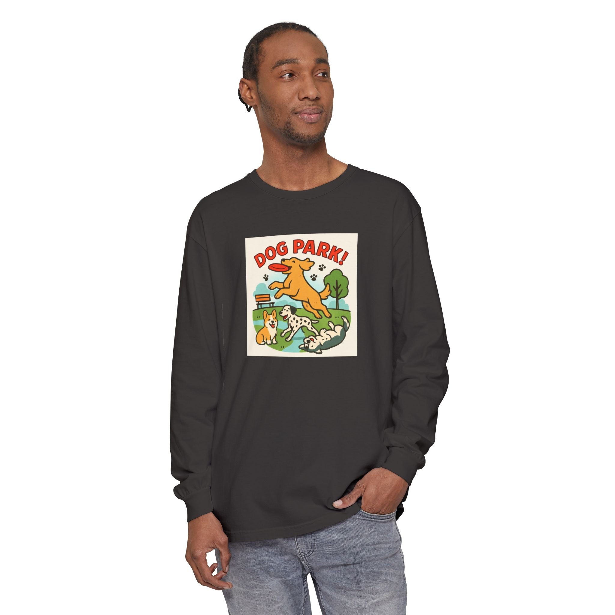 Dog Park Unisex Garment-dyed Long Sleeve T-Shirt