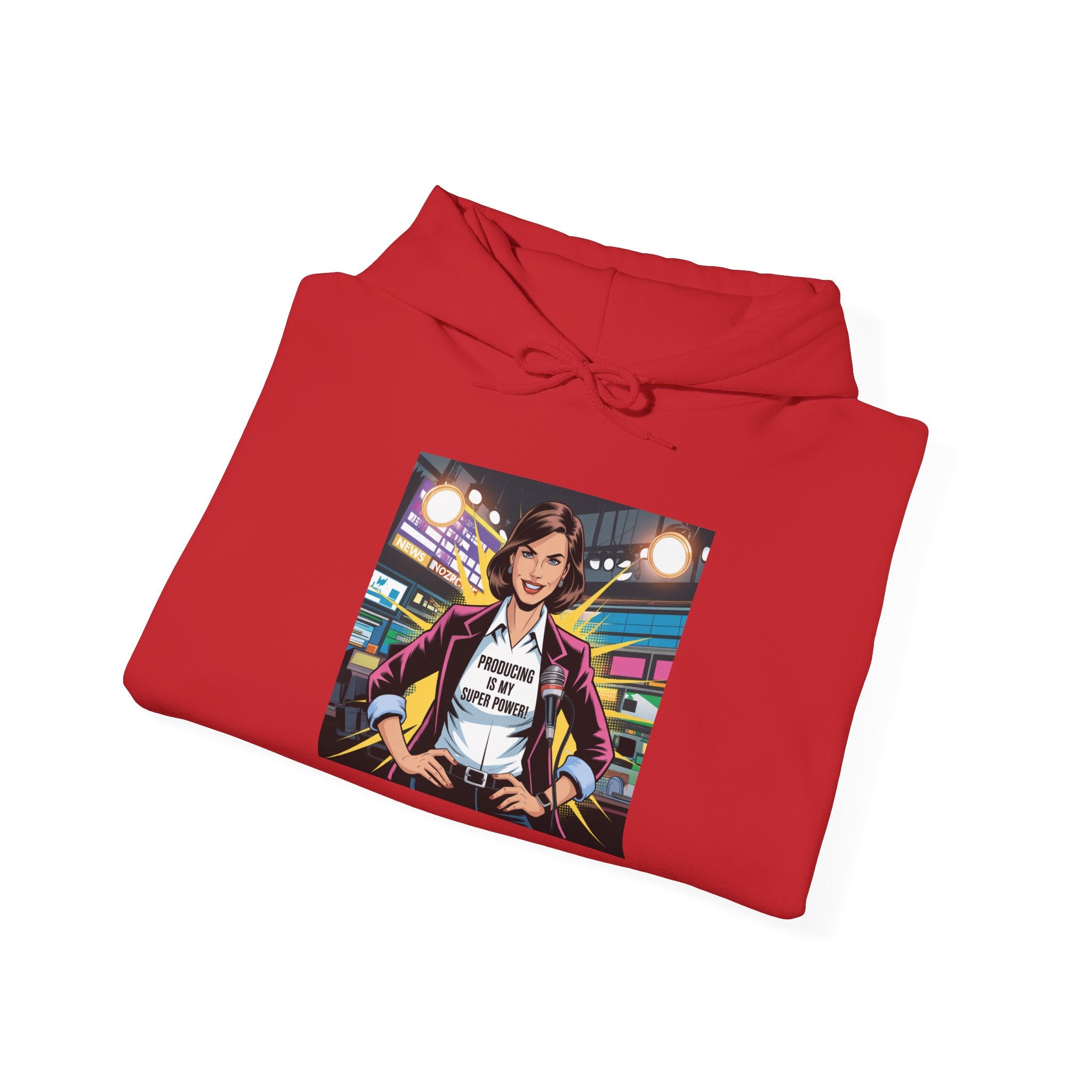 "Producing is My Super Power!" Retro Arcade Girl Graphic Hoodie — "Original Art" Back Print