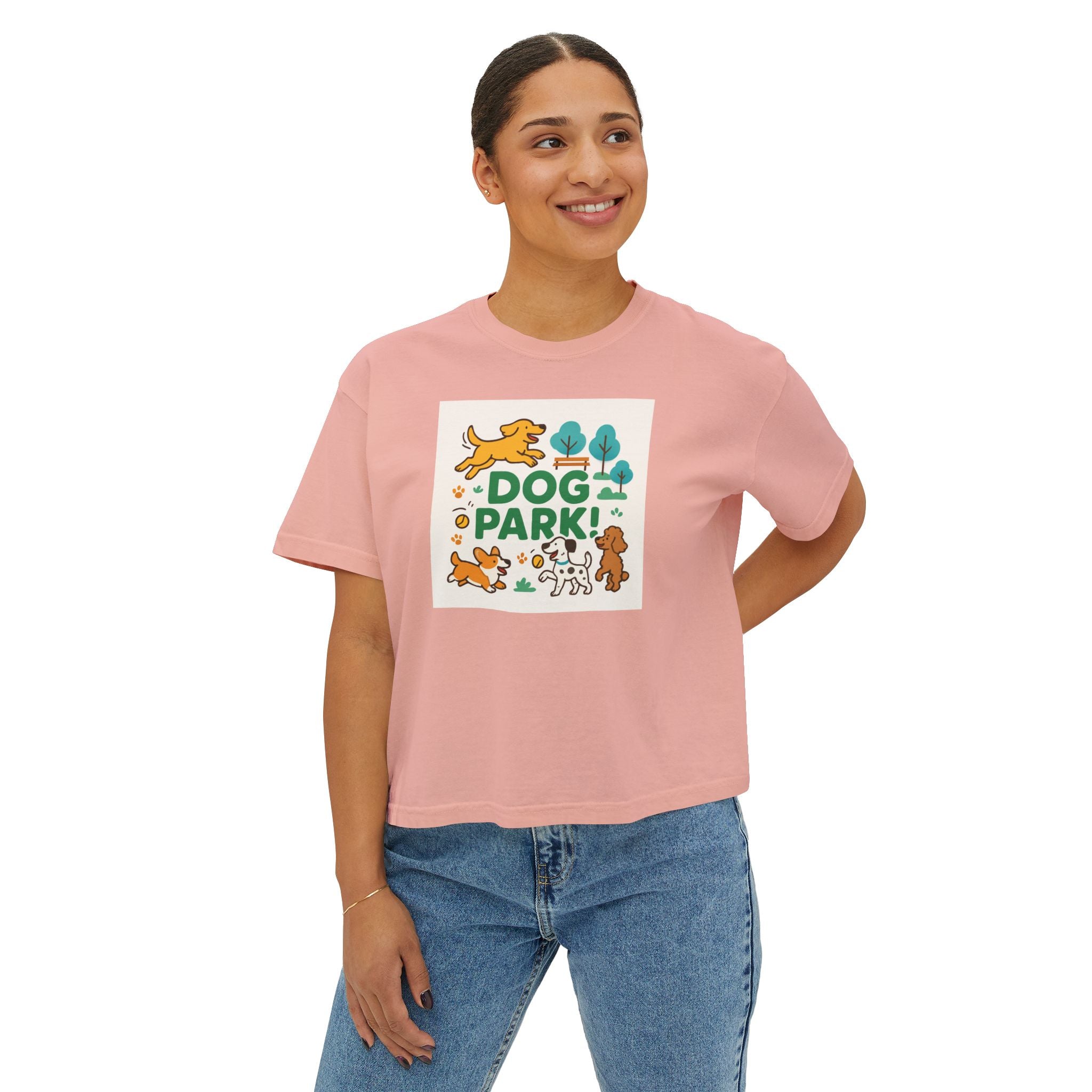 Dog Park Women's Boxy Tee, Cute Pet Lover Shirt, Casual Tee for Dog Owners, Gift for Dog Lovers, Fun T-Shirt for Pet Days