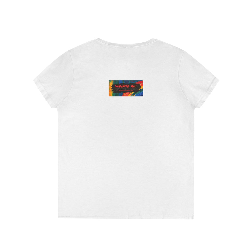 Game Changer Ladies' V-Neck T-Shirt — Minimal Front Logo & Colorful Back Art