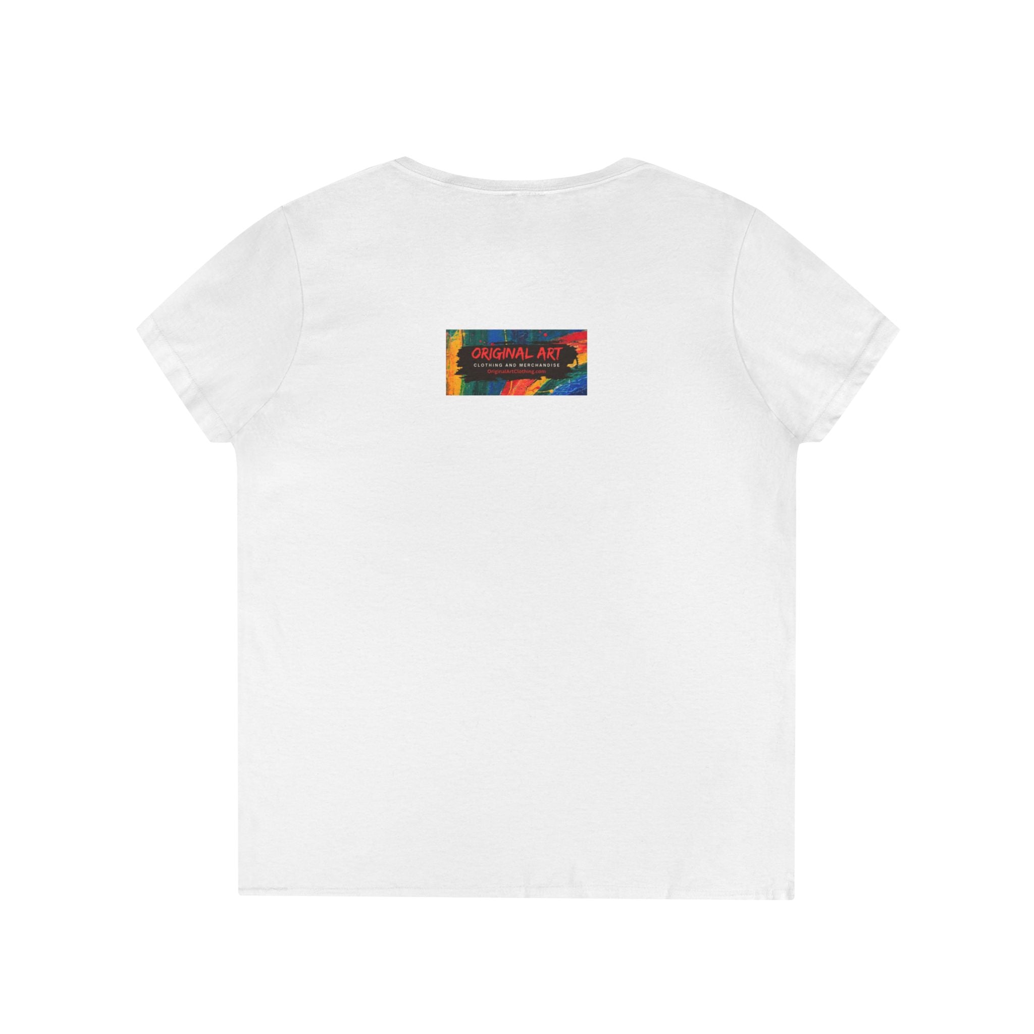 Game Changer Ladies' V-Neck T-Shirt — Minimal Front Logo & Colorful Back Art