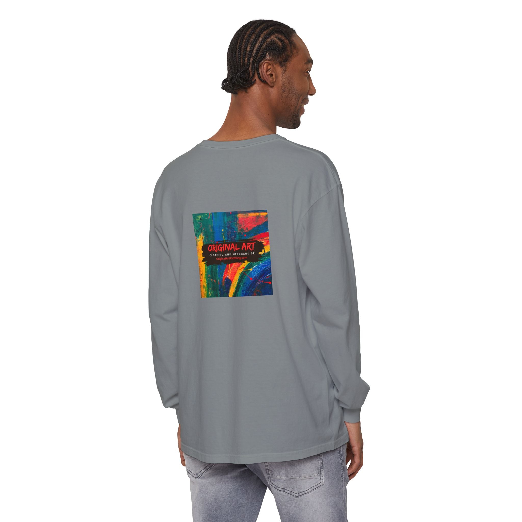 Teacher Long Sleeve T‑Shirt — “I teach. I help small humans become big thinkers.” with Colorful Original Art on Back