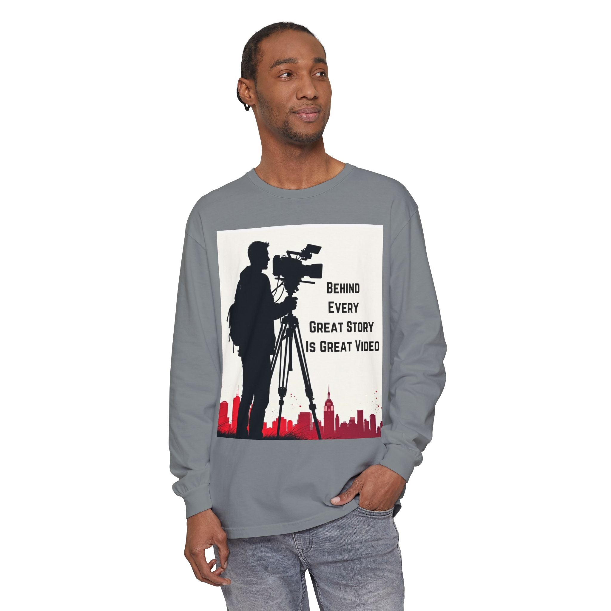TV News Videographer: Unisex Garment-dyed Long Sleeve T-Shirt