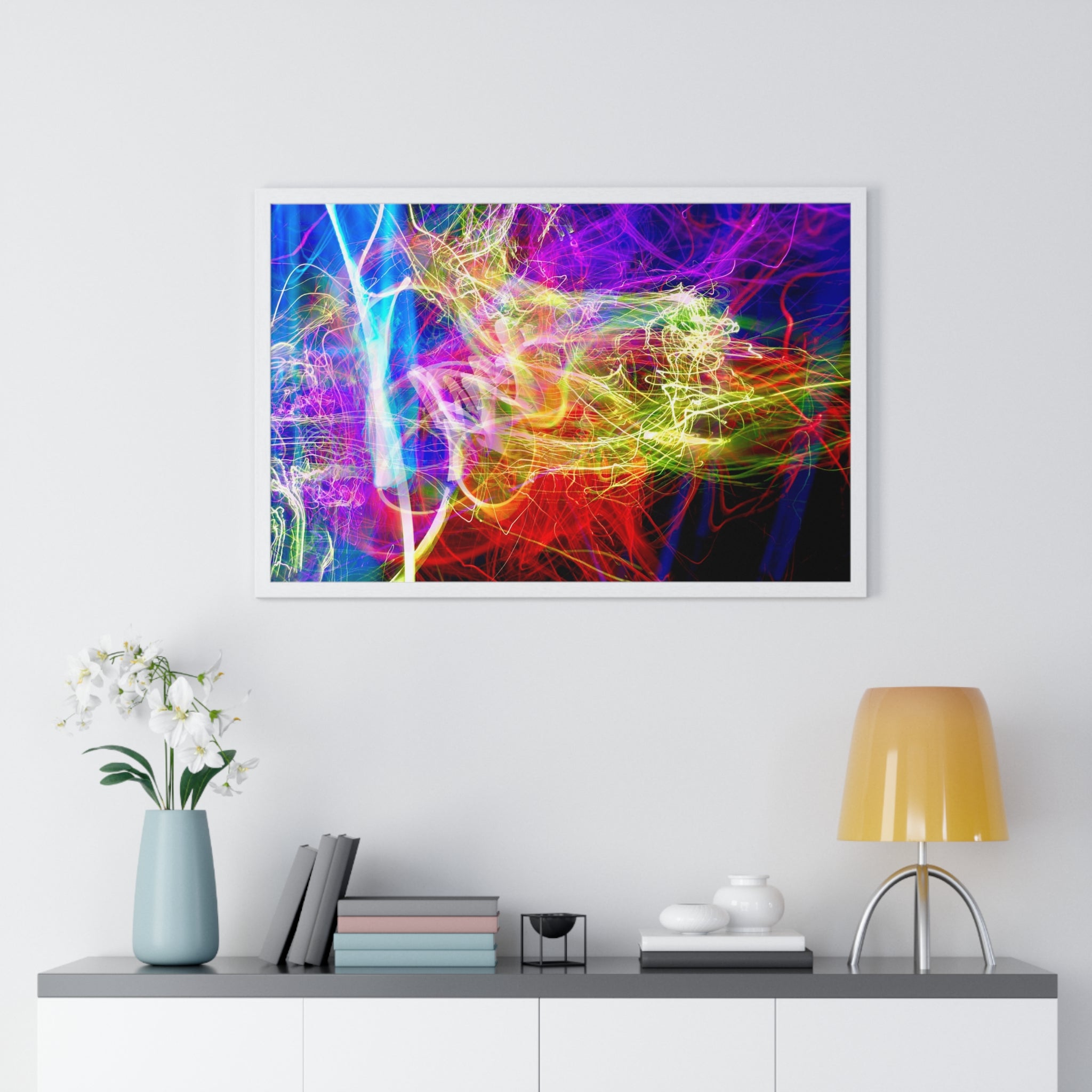 Abstract Light Painting Photography Framed Poster — Vibrant Colorful Wall Art