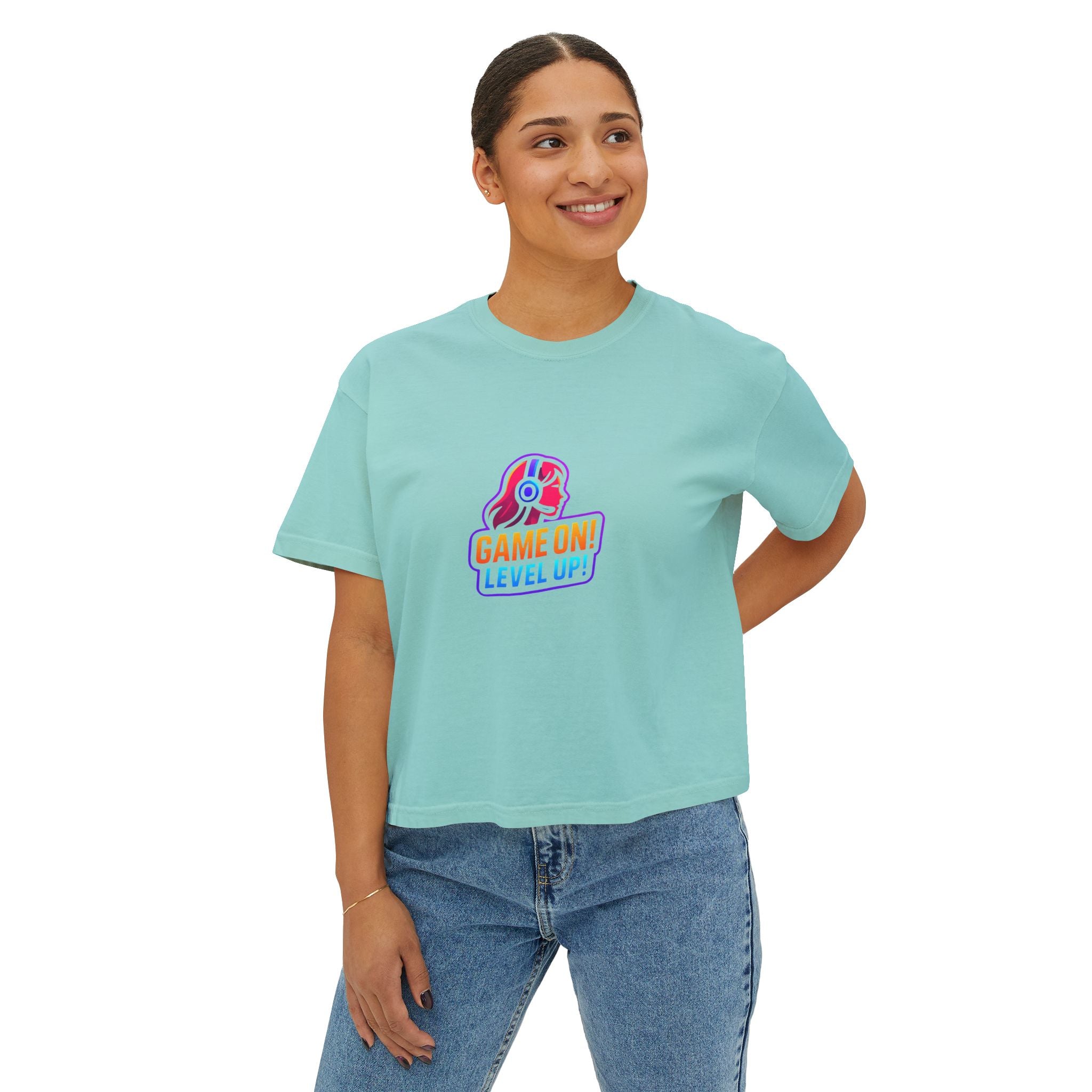 Game On! Level Up Women's Boxy Gaming Graphic Shirt