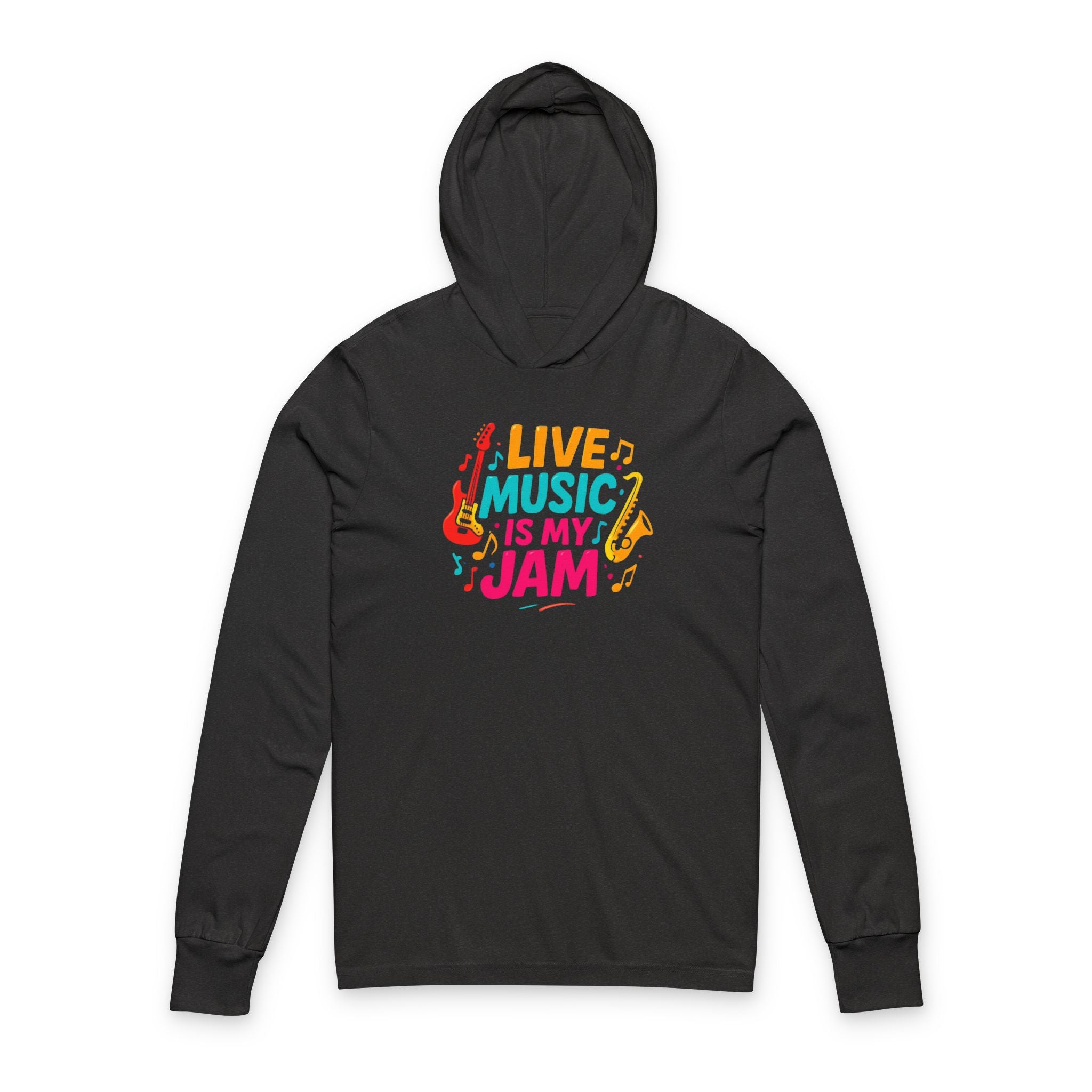 Live Music Is My Jam Hooded Long Sleeve Tee — Colorful Concert Graphic