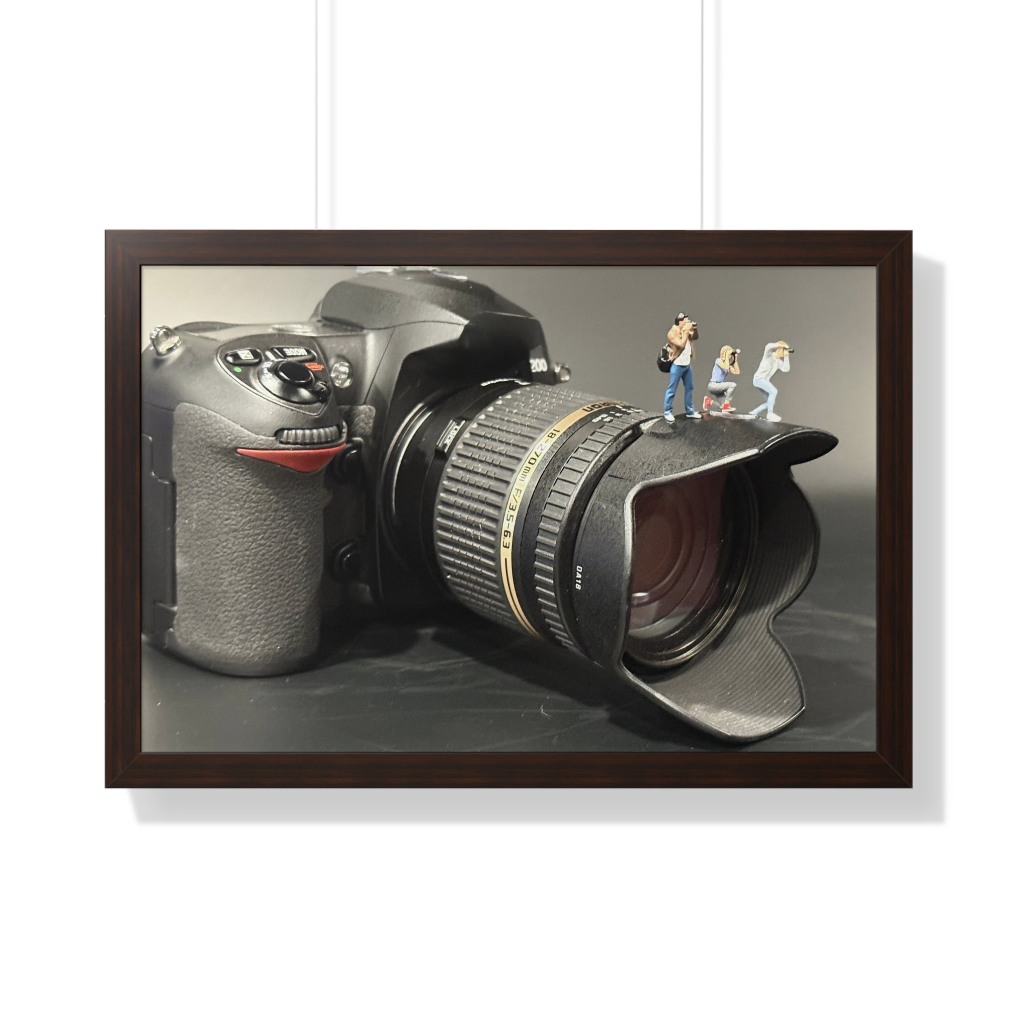 Framed Photo Art — Camera with Miniature Figures (Horizontal Poster)