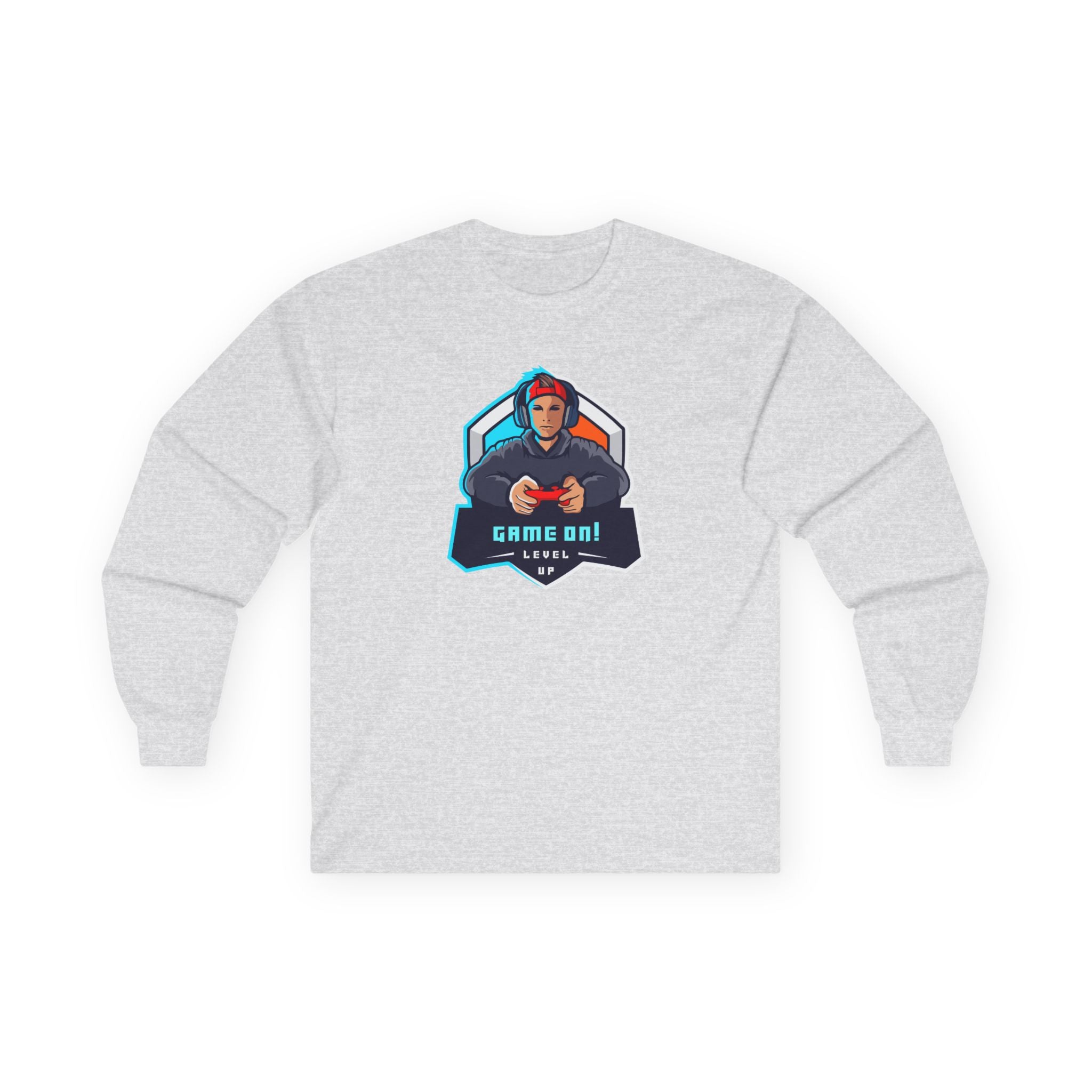 “Game On!” Graphic Gamer Logo Long Sleeve Tee —