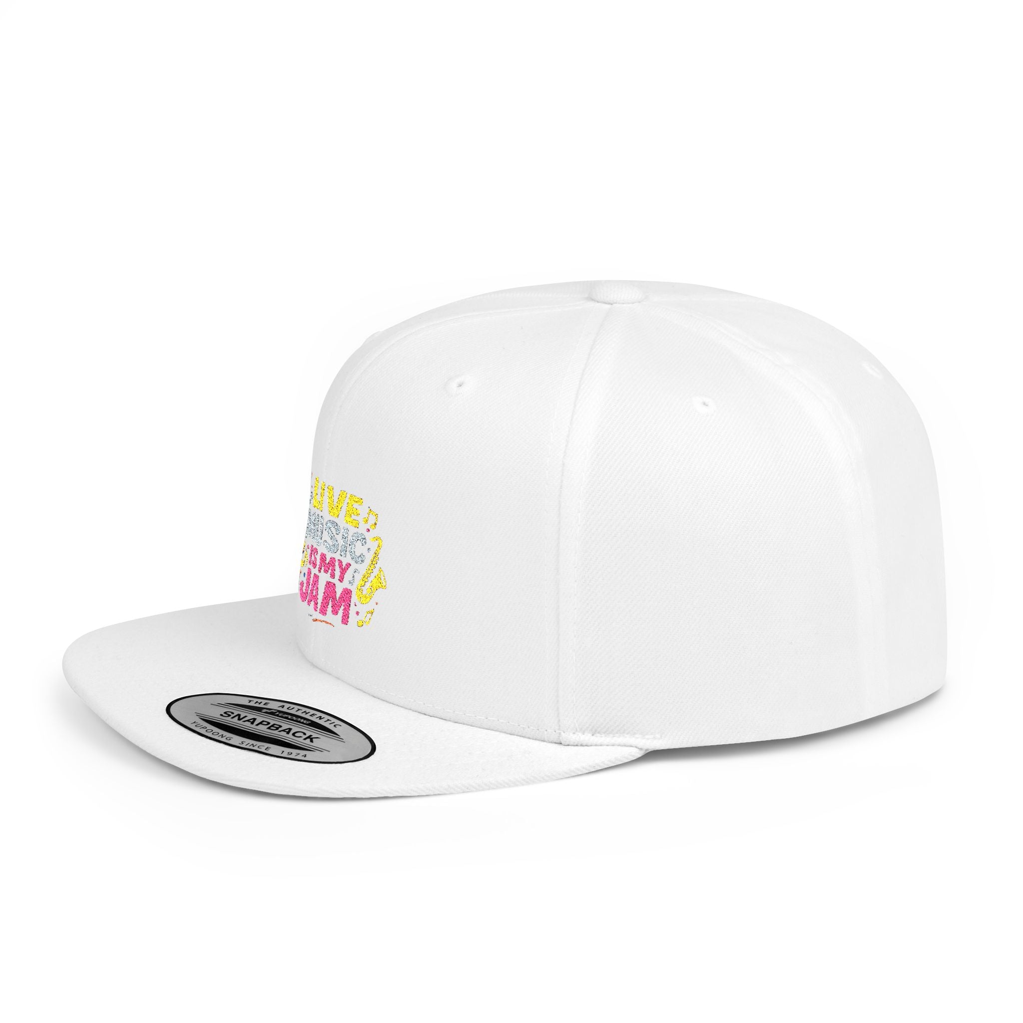Snapback Hat — "Live Music Is My Jam" Graphic Flat Bill Cap
