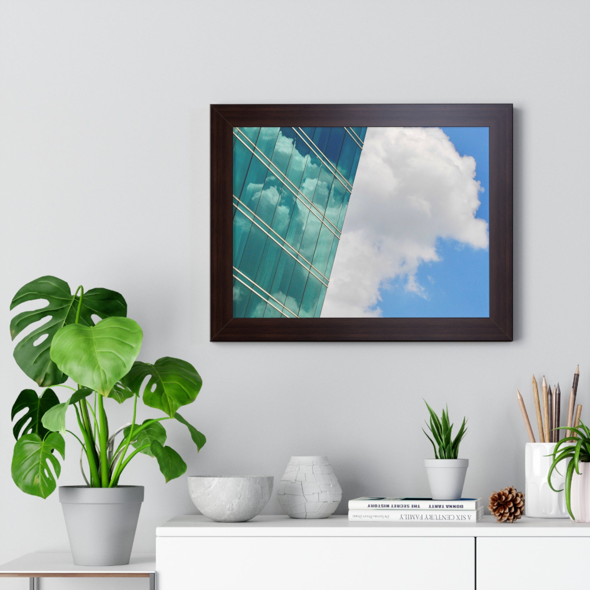 Modern City Reflection & Cloudscape Framed Wall Art