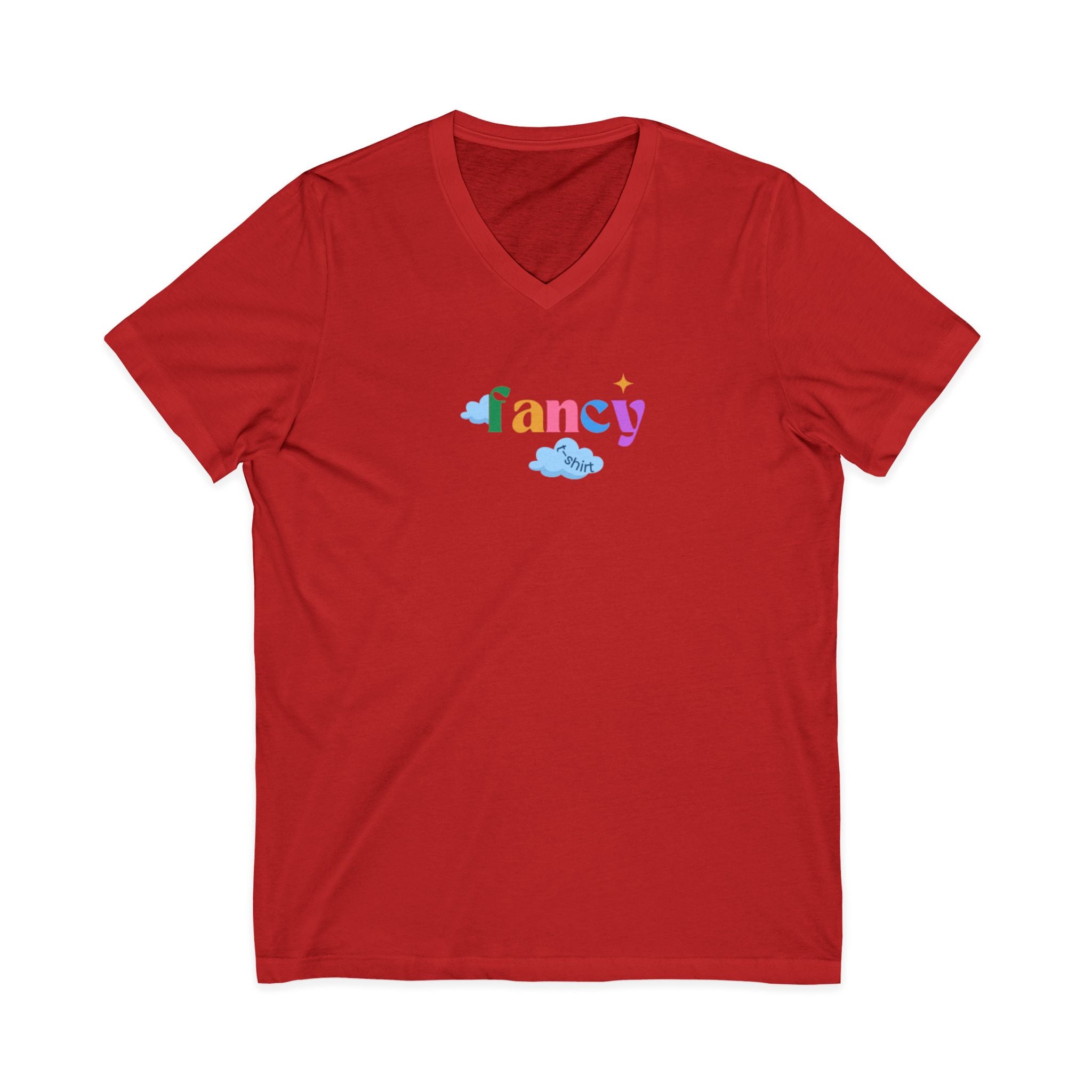 'Fancy" Colorful V-Neck Tee — 'Fancy' Front Script & Original Art Back