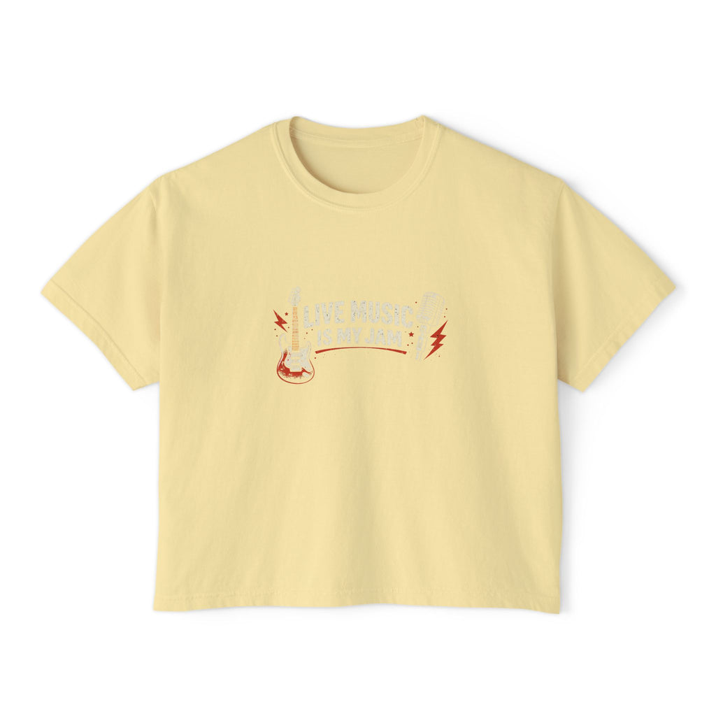 Live Music Is My Jam Boxy Tee — Retro Guitar Graphic Crop Tee
