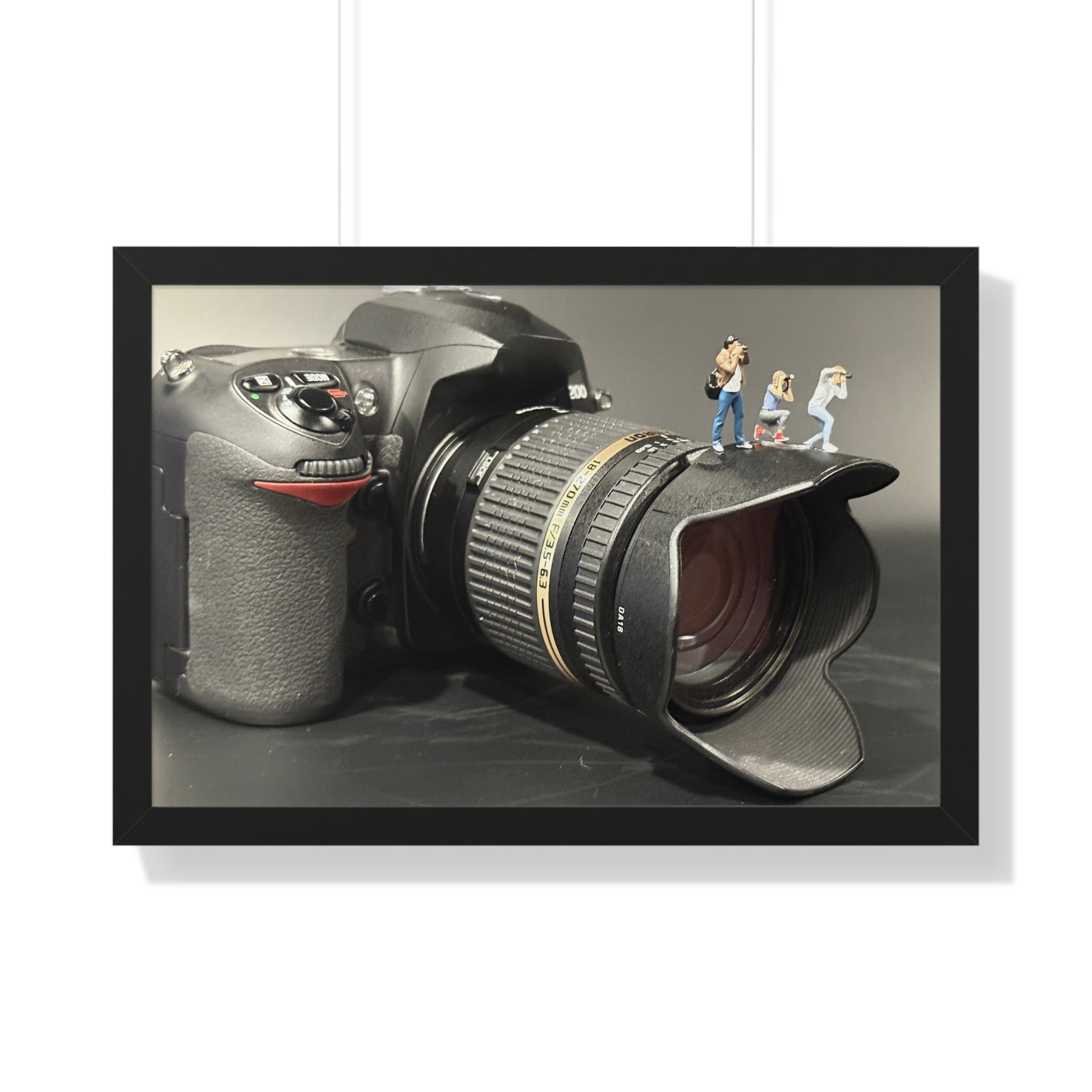 Framed Photo Art — Camera with Miniature Figures (Horizontal Poster)