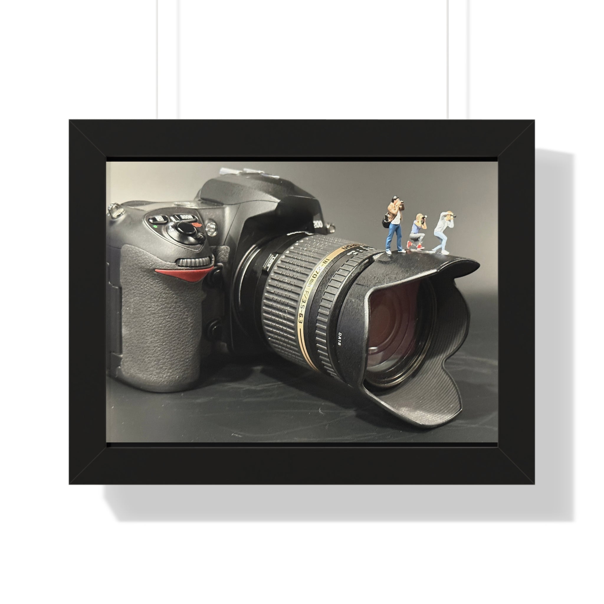 Framed Photo Art — Camera with Miniature Figures (Horizontal Poster)