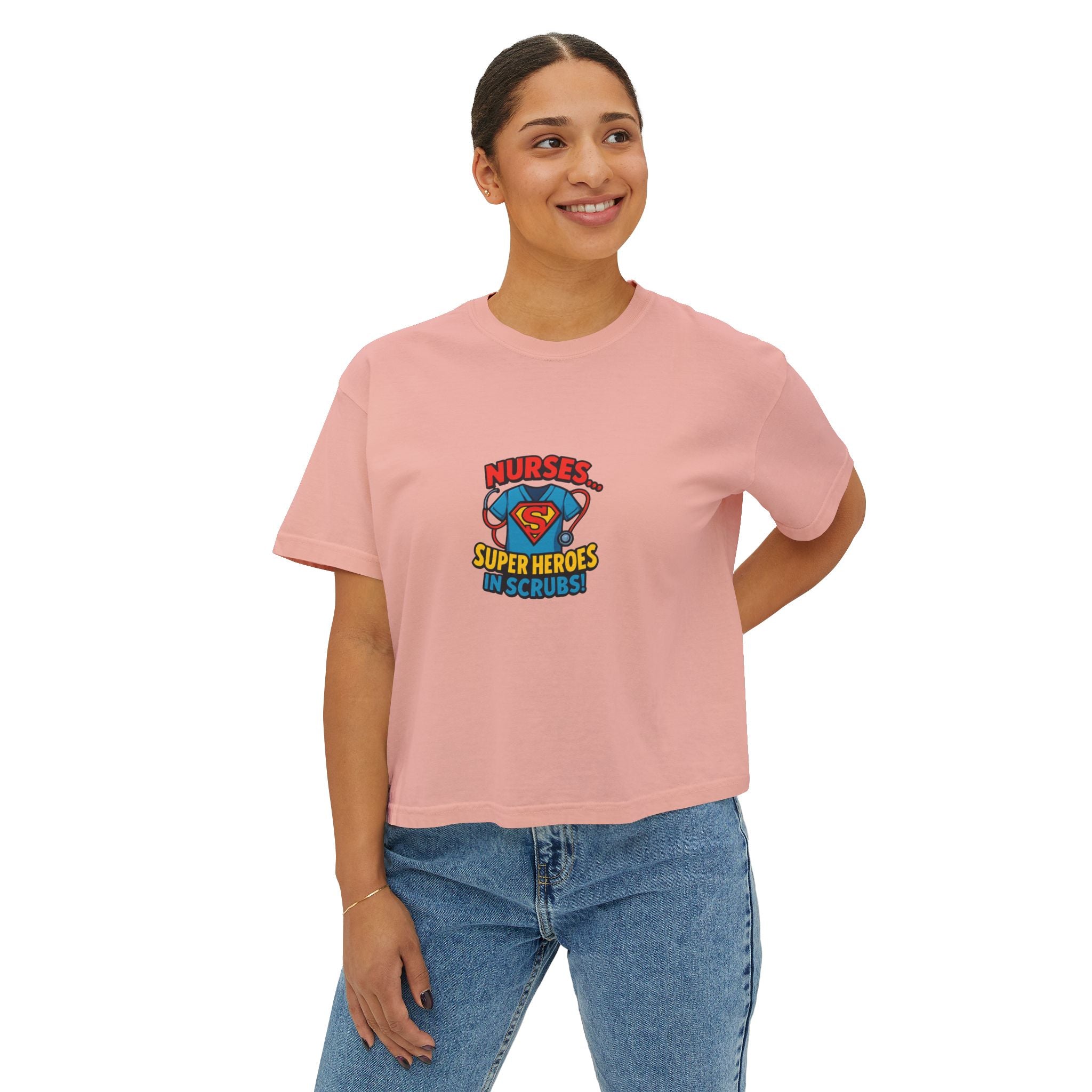 Nurses Superheroes Tee — "Nurses Super Heroes in Scrubs" Women's Boxy T‑Shirt (Casual Gift for Nurses)
