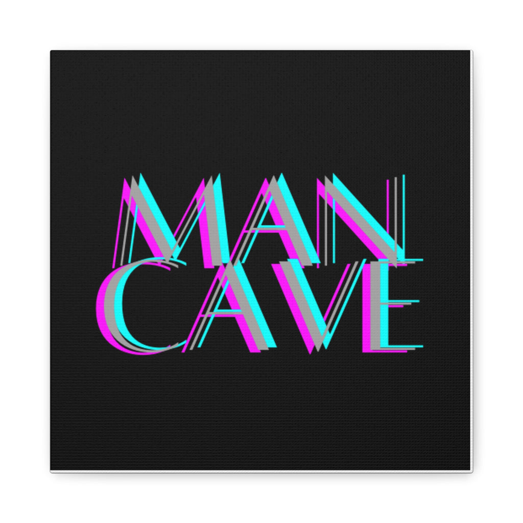 Man Cave Neon Typography Canvas Wall Art — Retro Glitch Decor for Game Rooms & Bars