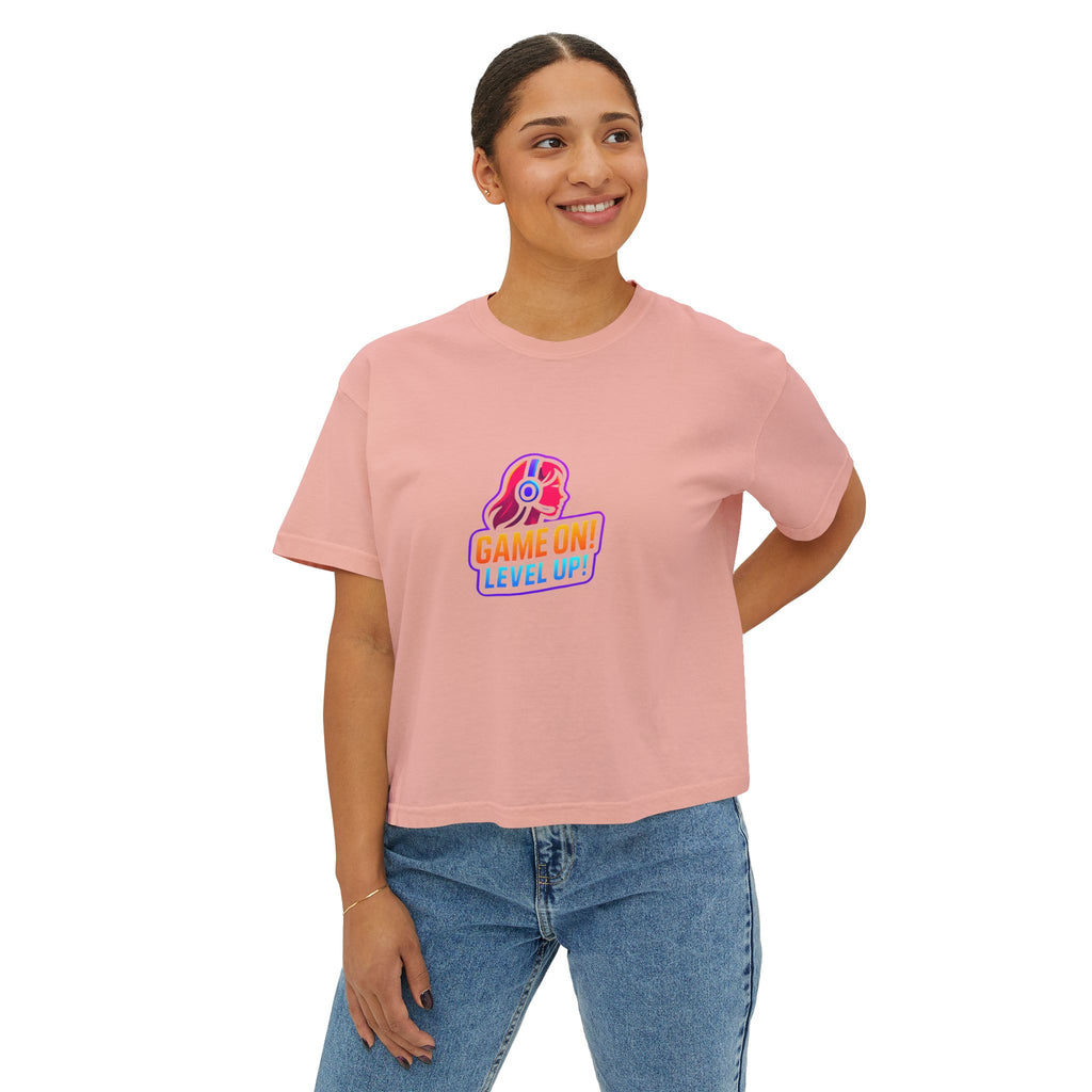 Game On! Level Up Women's Boxy Gaming Graphic Shirt