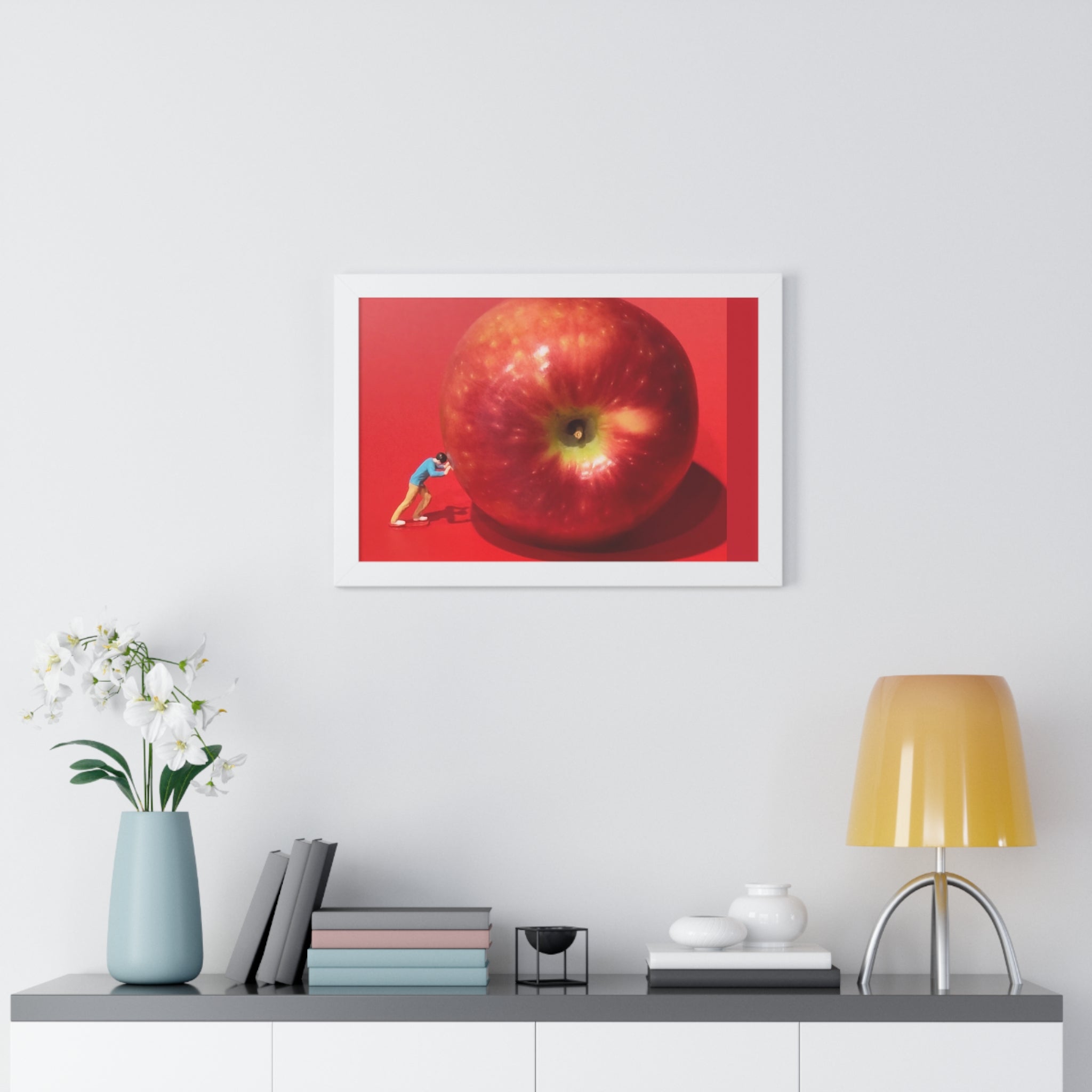 Framed Poster Giant Red Apple (Surreal Wall Art)